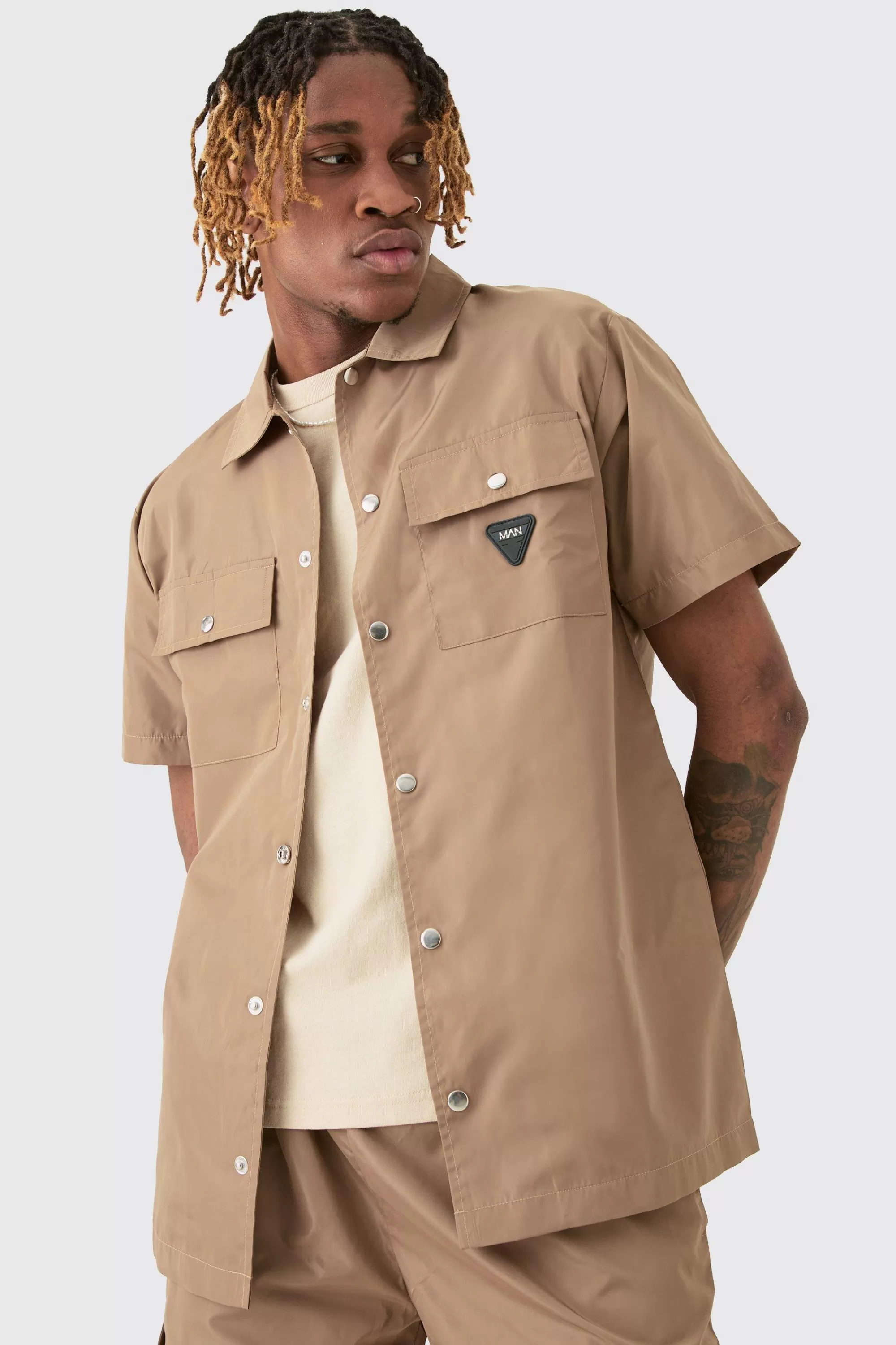 boohooMAN Tall Regular Patch Pocket Nylon Man Overshirt | UK