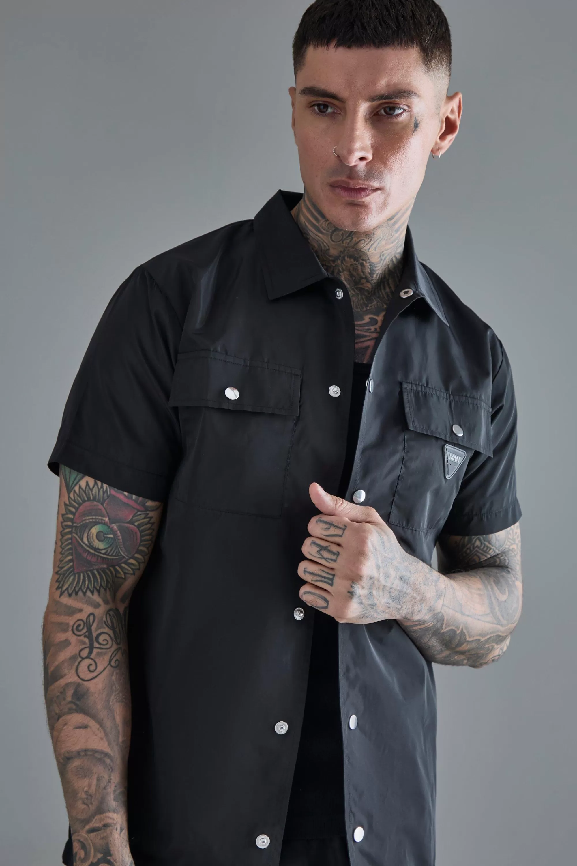 boohooMAN Tall Regular Patch Pocket Nylon Man Overshirt | UK