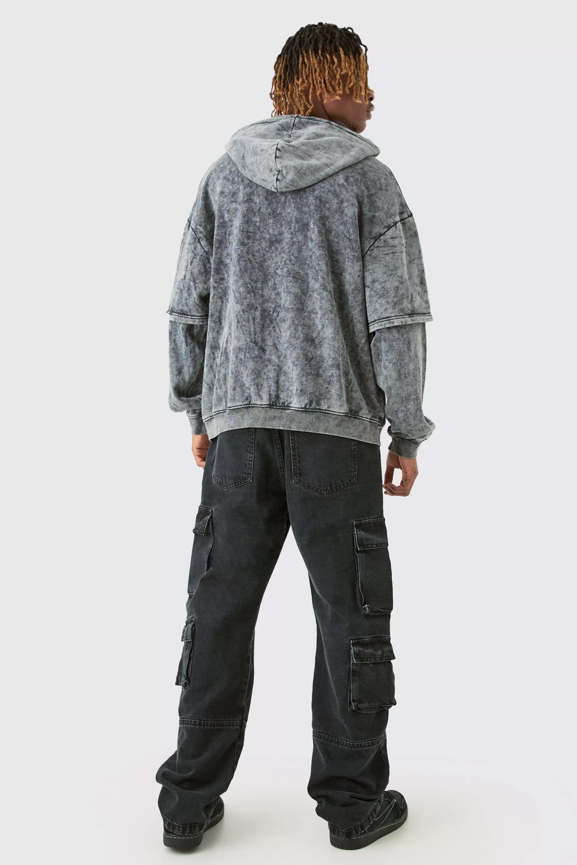 boohooMAN Tall Relaxed Fit Acid Wash Cargo Jean | UK