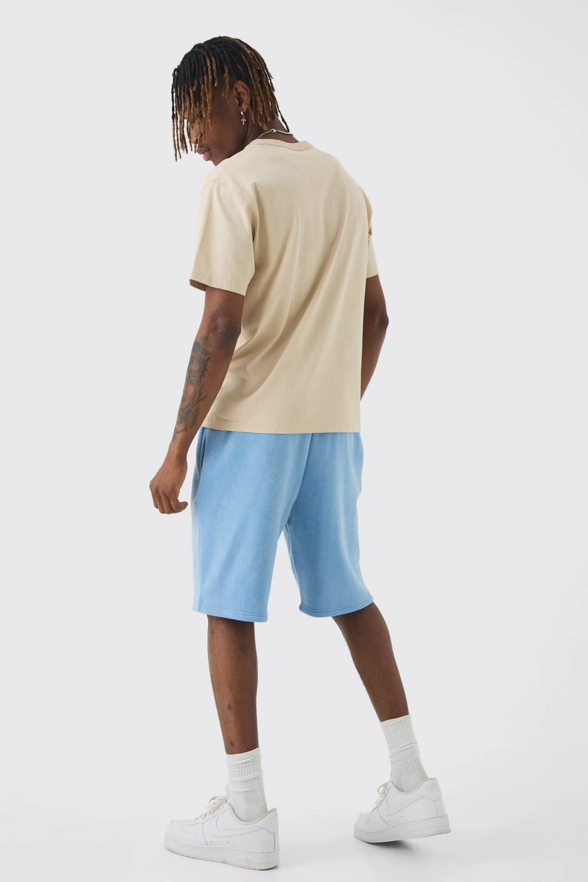 boohooMAN Tall Relaxed Fit Cross Printed Washed Jersey Shorts | UK