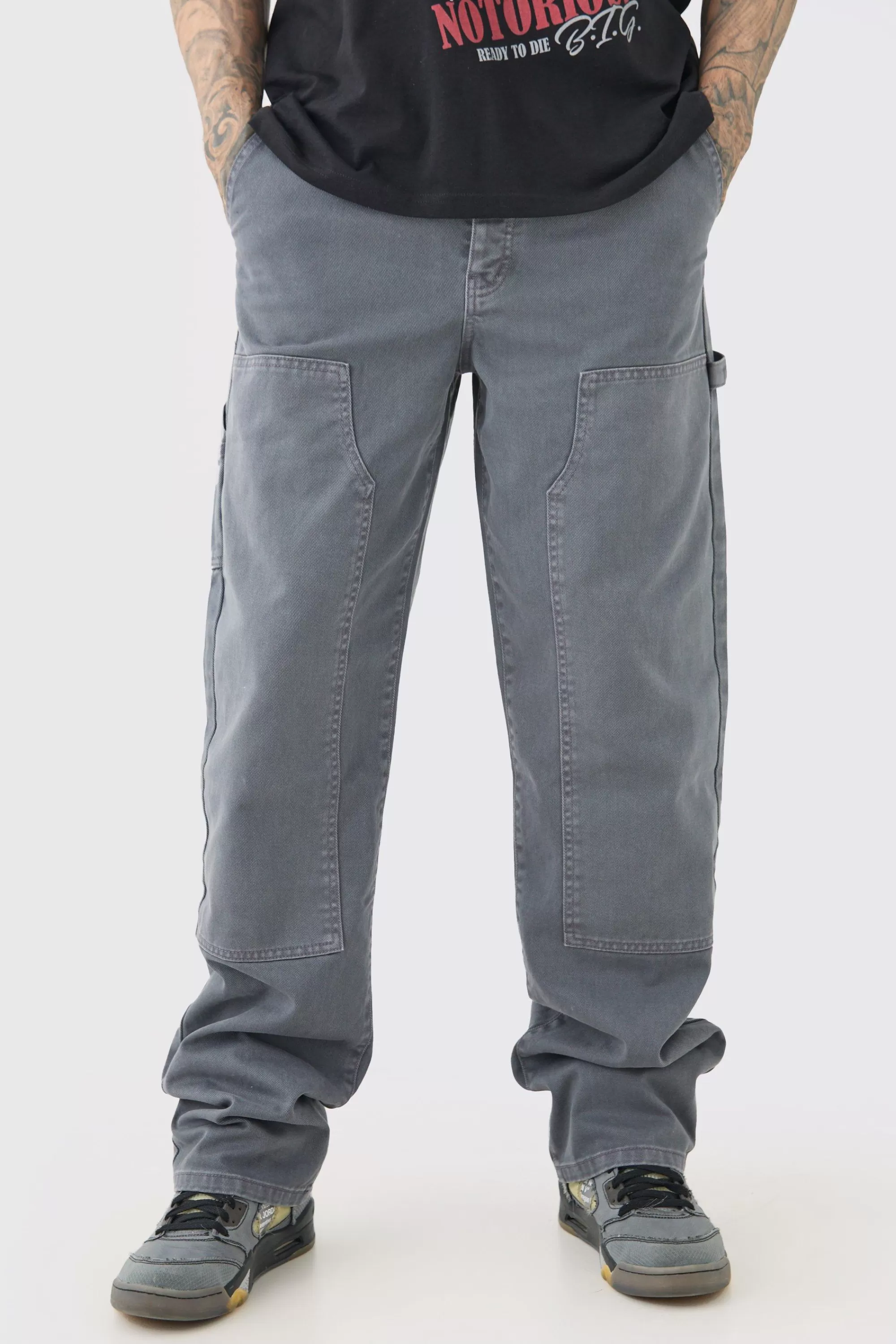 boohooMAN Tall Relaxed Overdye Carpenter Trouser | UK