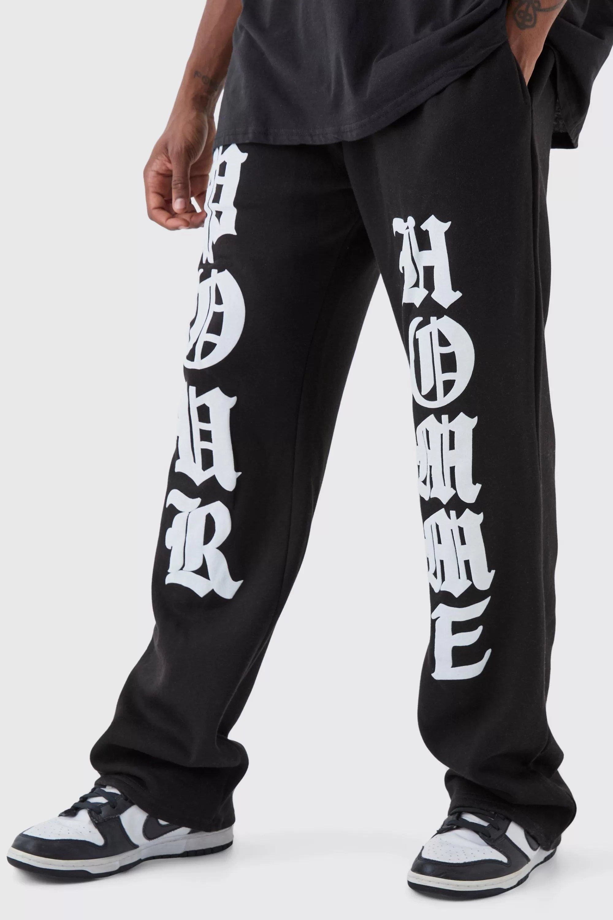 boohooMAN Tall Relaxed Pour Homme Puff Print Jogger | UK