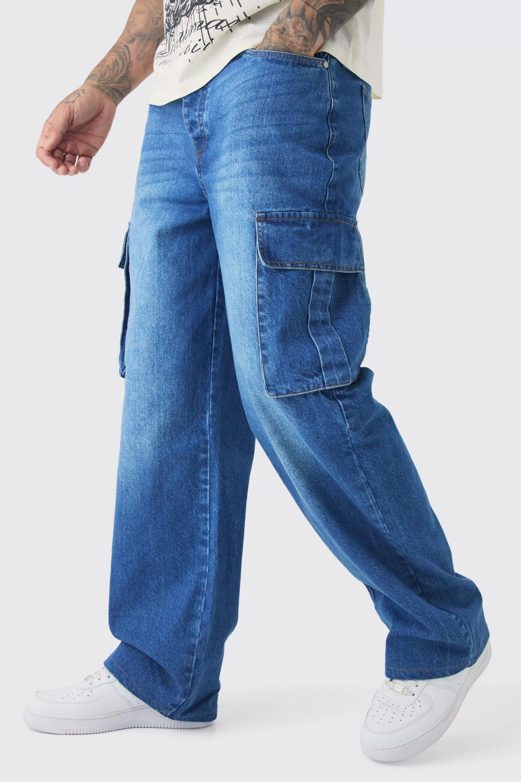 boohooMAN Tall Relaxed Rigid Cargo Jeans | UK