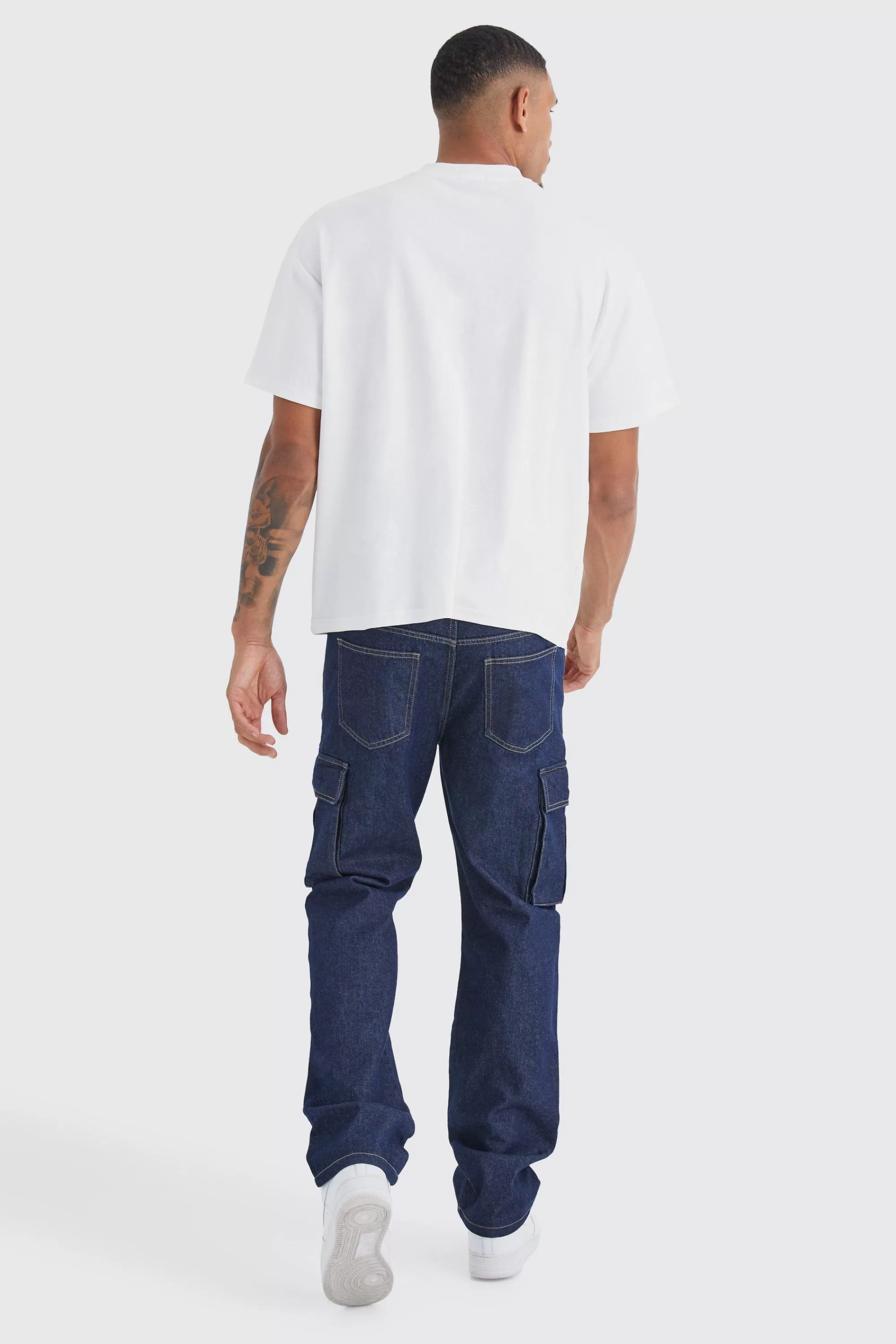 boohooMAN Tall Relaxed Rigid Cargo Jeans | UK