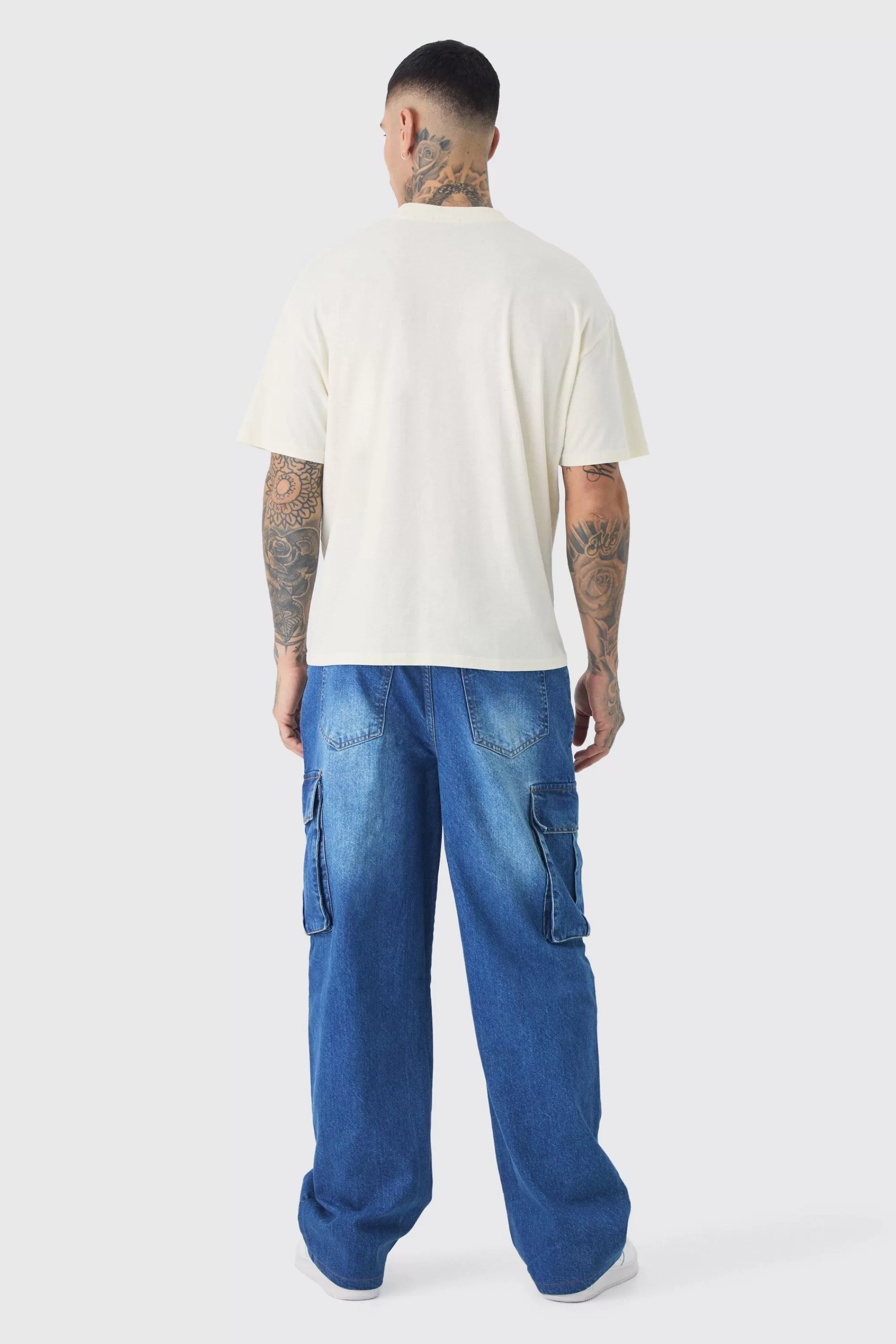 boohooMAN Tall Relaxed Rigid Cargo Jeans | UK