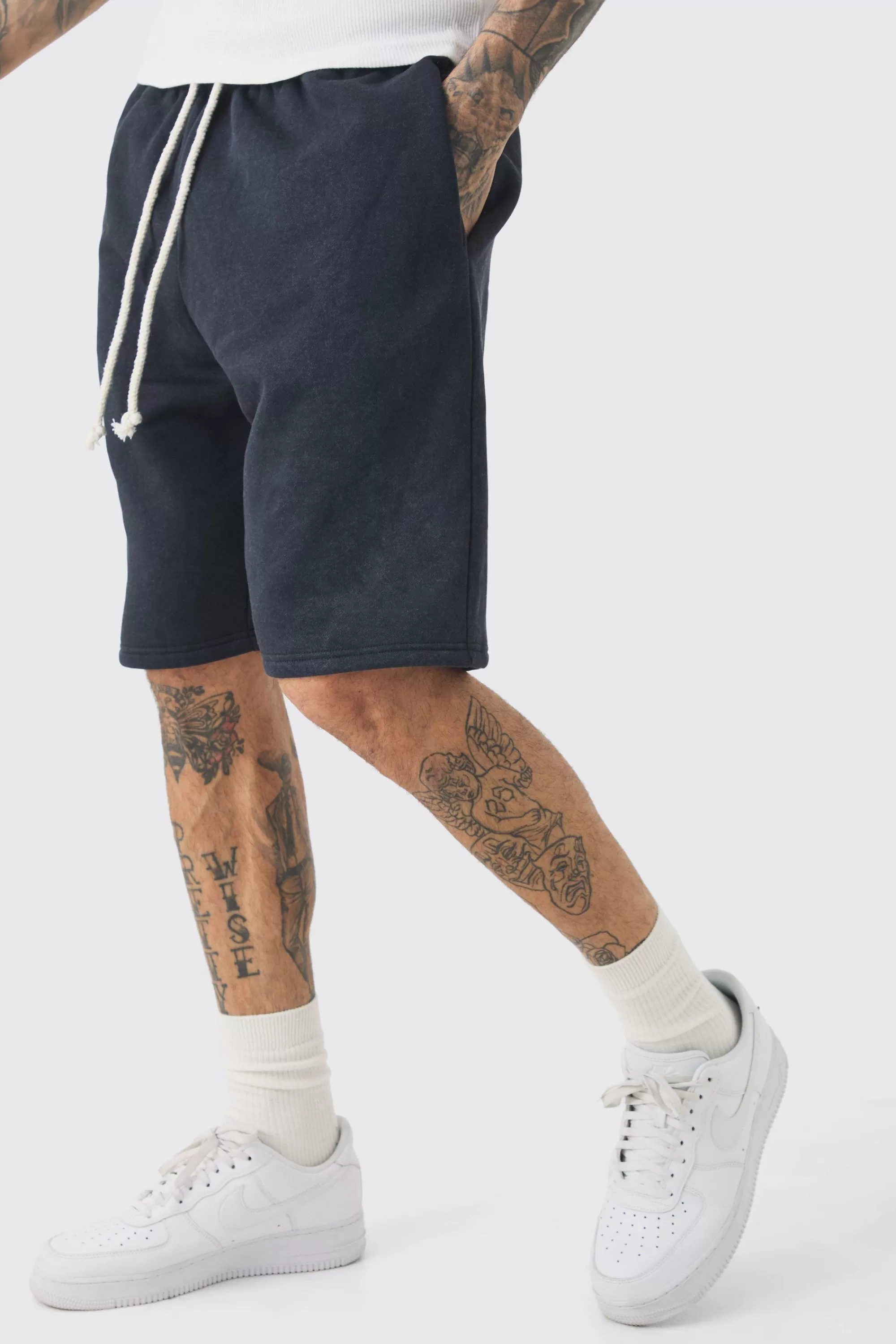boohooMAN Tall Relaxed Washed Jersey Shorts | UK