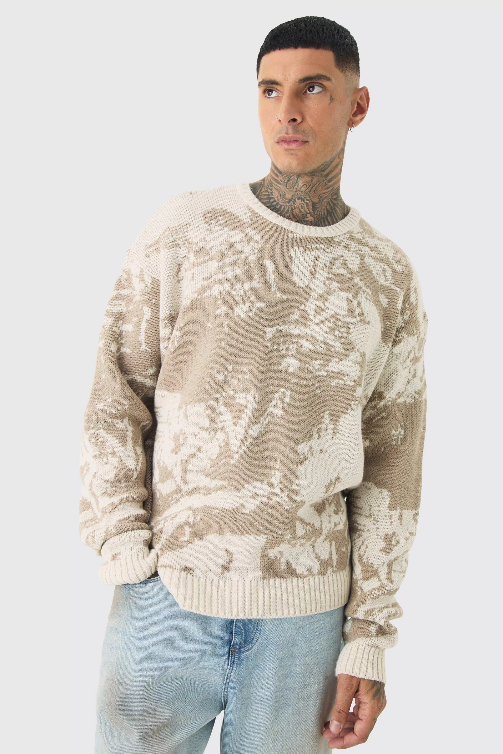 boohooMAN Tall Renaissance Oversized Knitted Sweat | UK