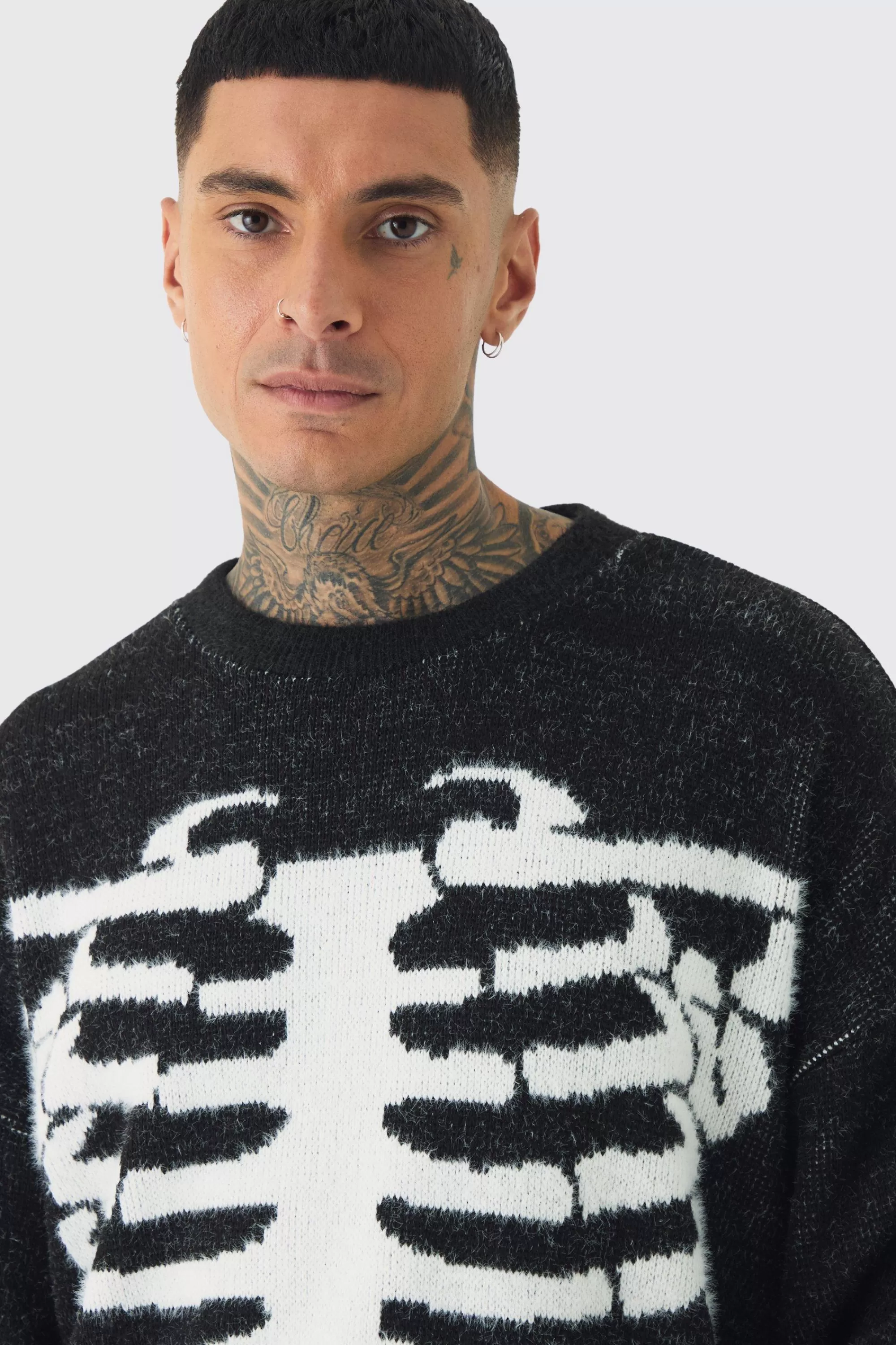 boohooMAN Tall Rib Cage Oversized Knitted Jumper | UK