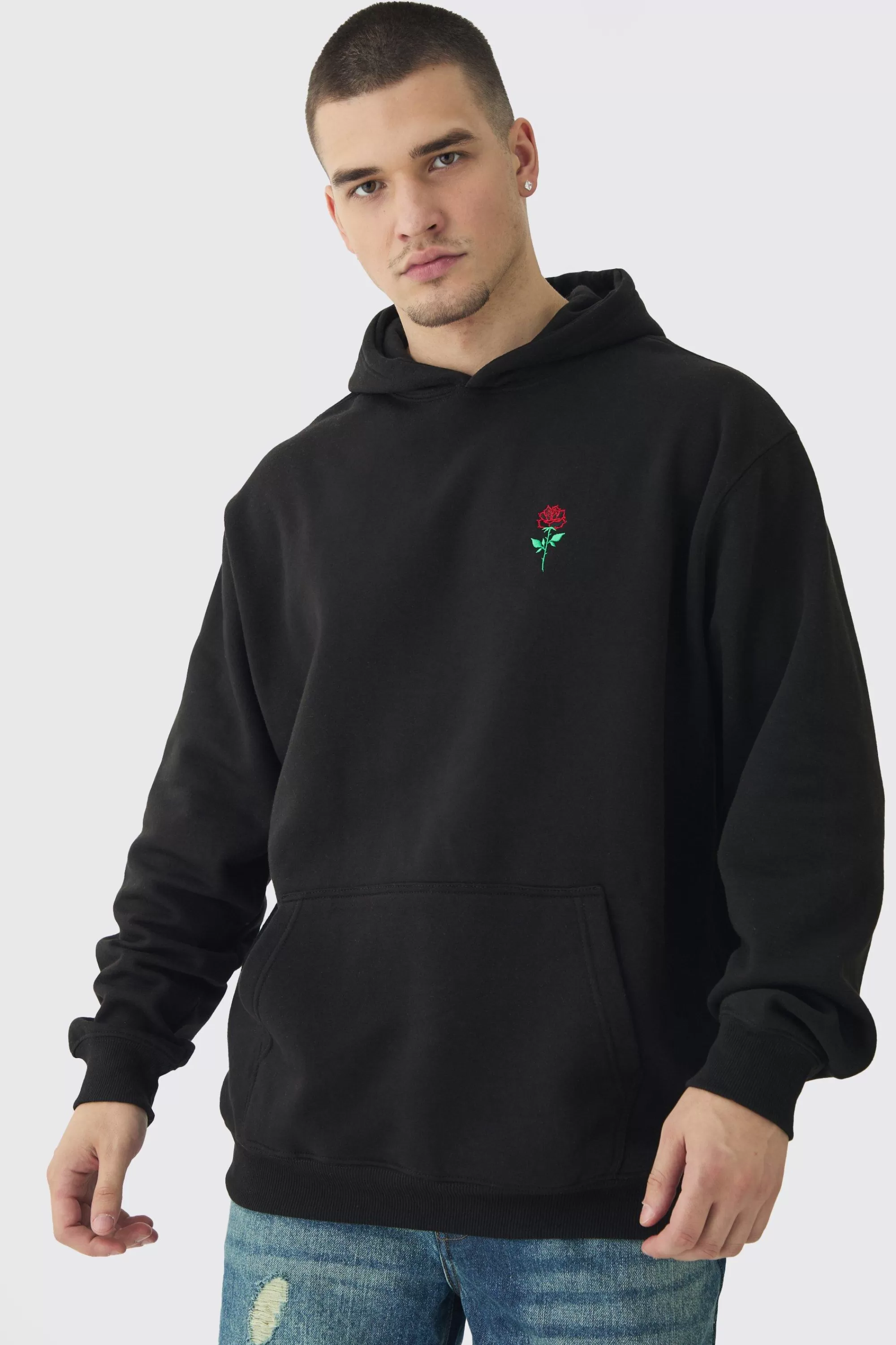 boohooMAN Tall Rose Embroidered Hoodie | UK