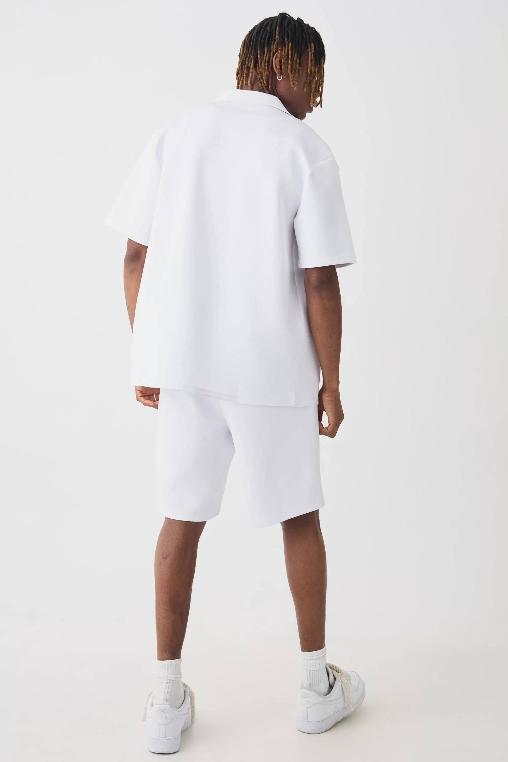 boohooMAN Tall Scuba Drop Revere Shirt & Short Set | UK