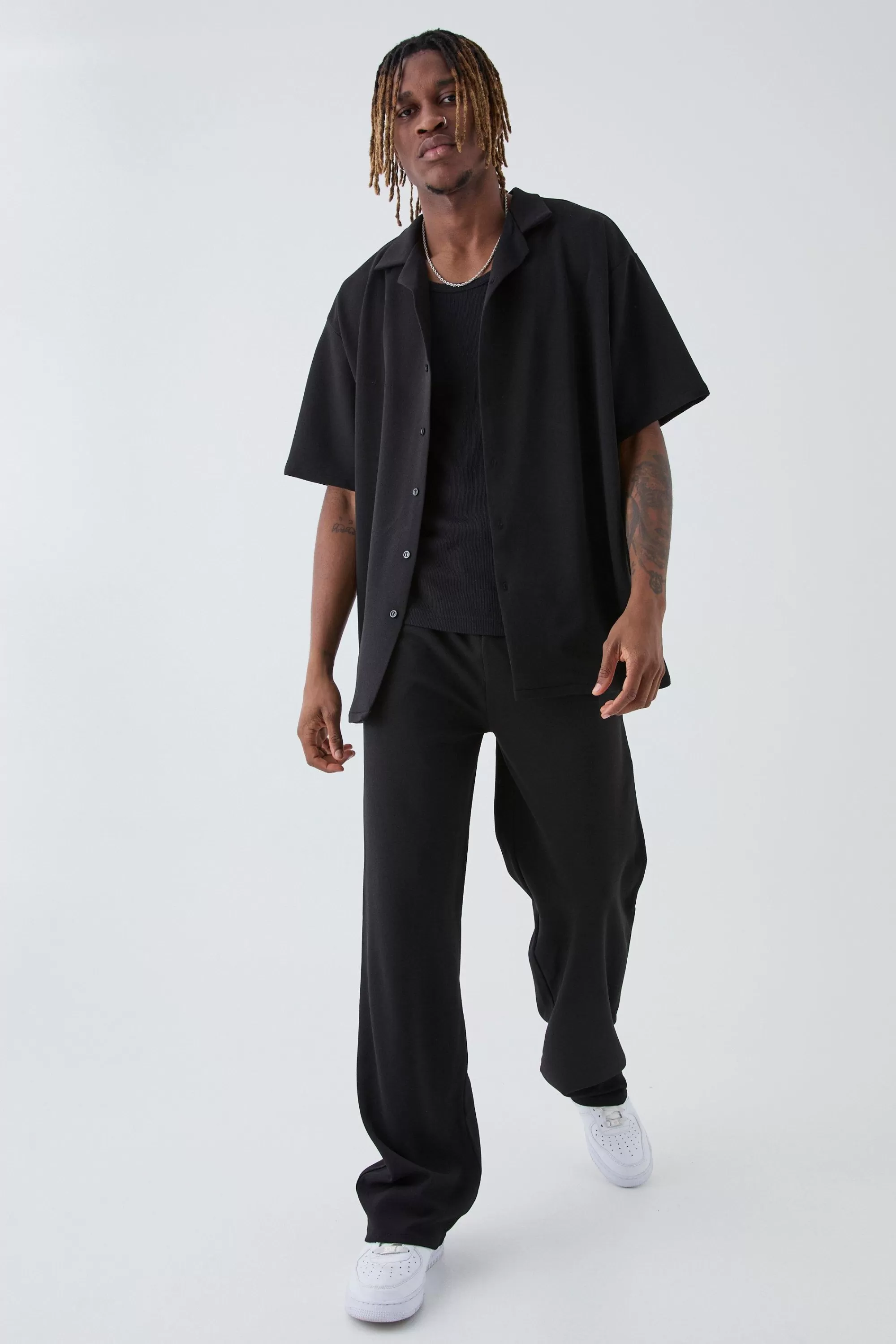 boohooMAN Tall Scuba Twill Oversized Shirt & Trouser Set | UK
