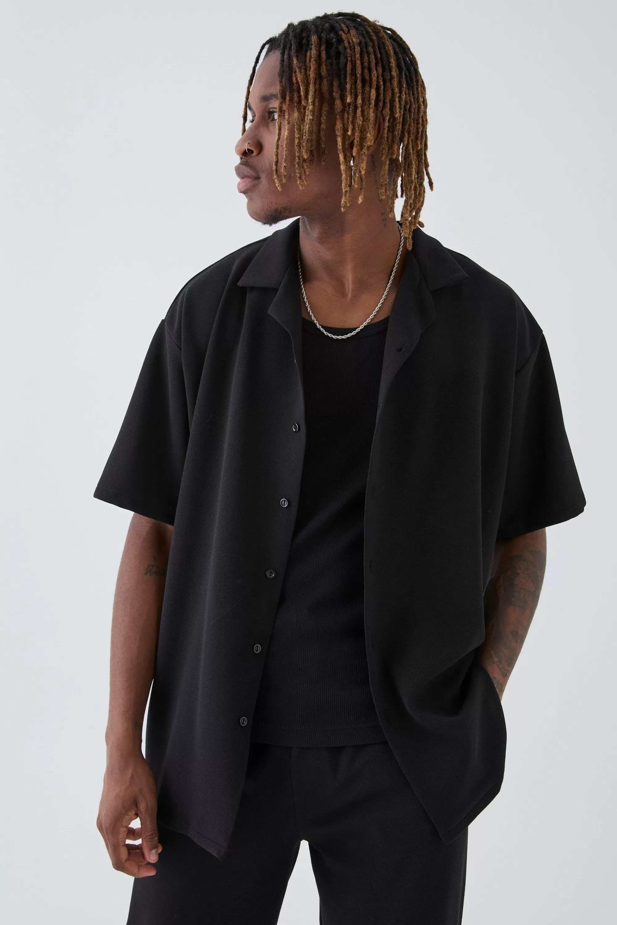 boohooMAN Tall Scuba Twill Oversized Shirt & Trouser Set | UK