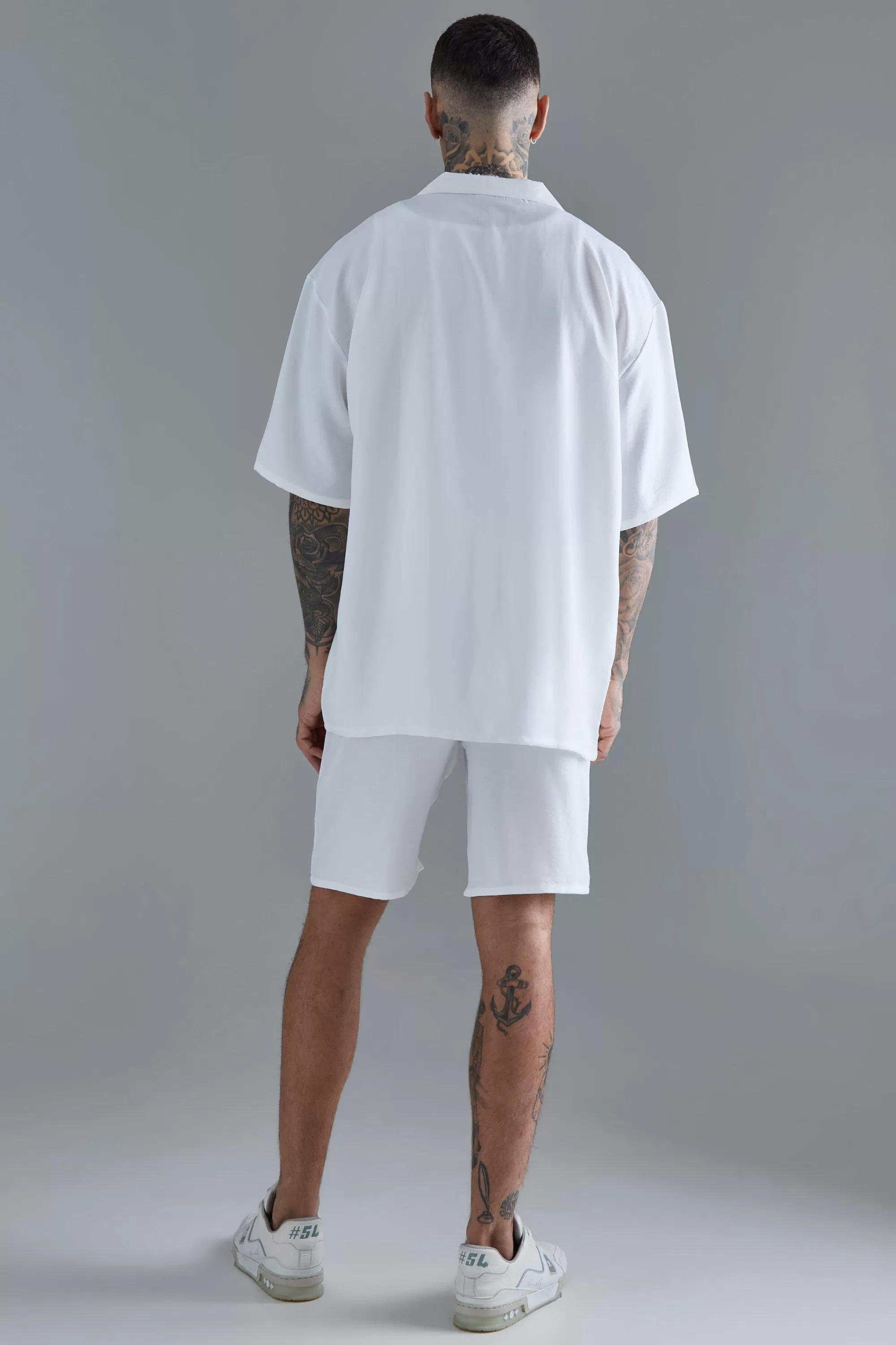 boohooMAN Tall Short Sleeve Drop Revere Linen Shirt & Short Set In | UK