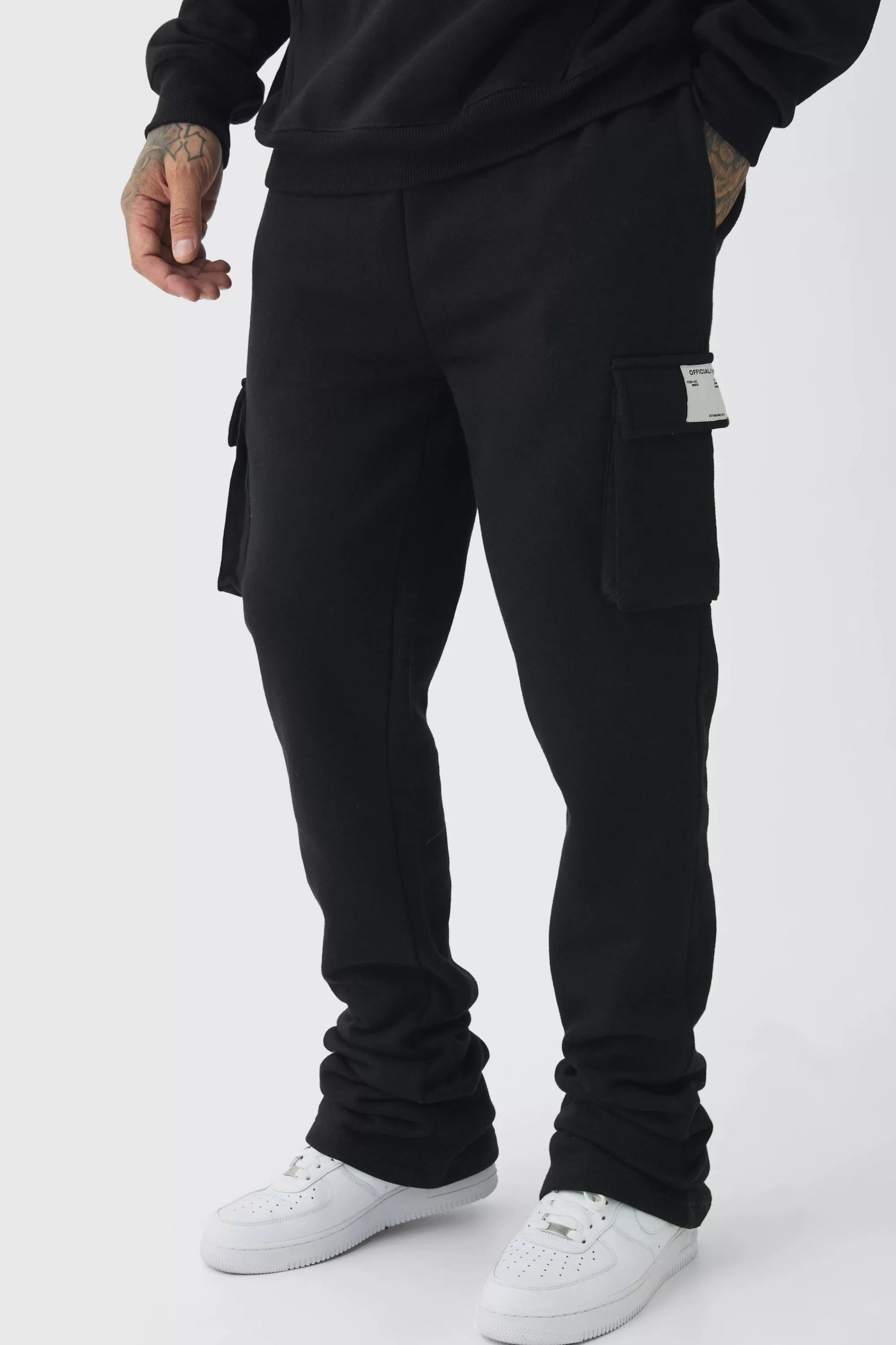 boohooMAN Tall Skinny Fit Extreme Stacked Woven Tab Cargo Jogger | UK