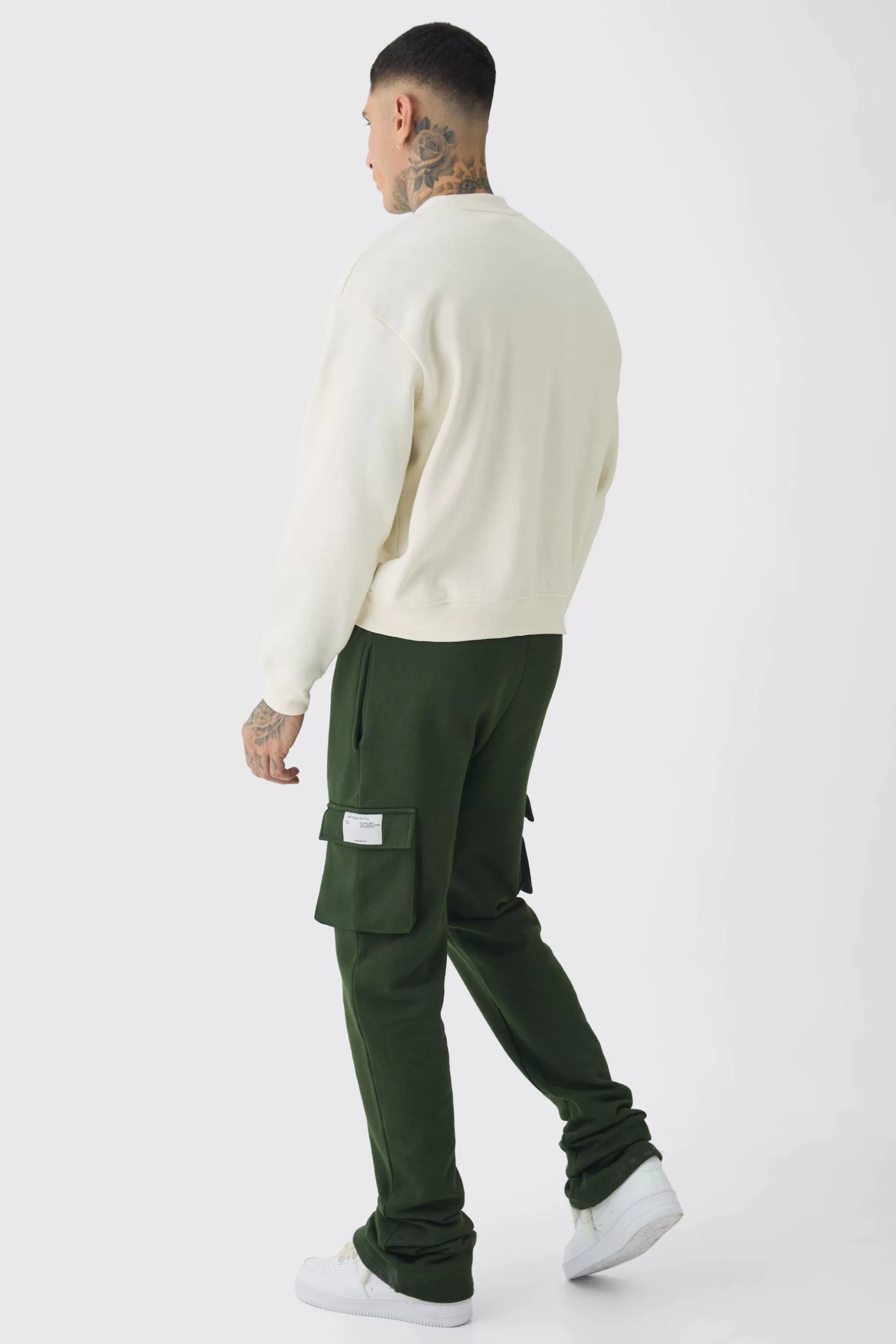 boohooMAN Tall Skinny Fit Extreme Stacked Woven Tab Cargo Jogger | UK