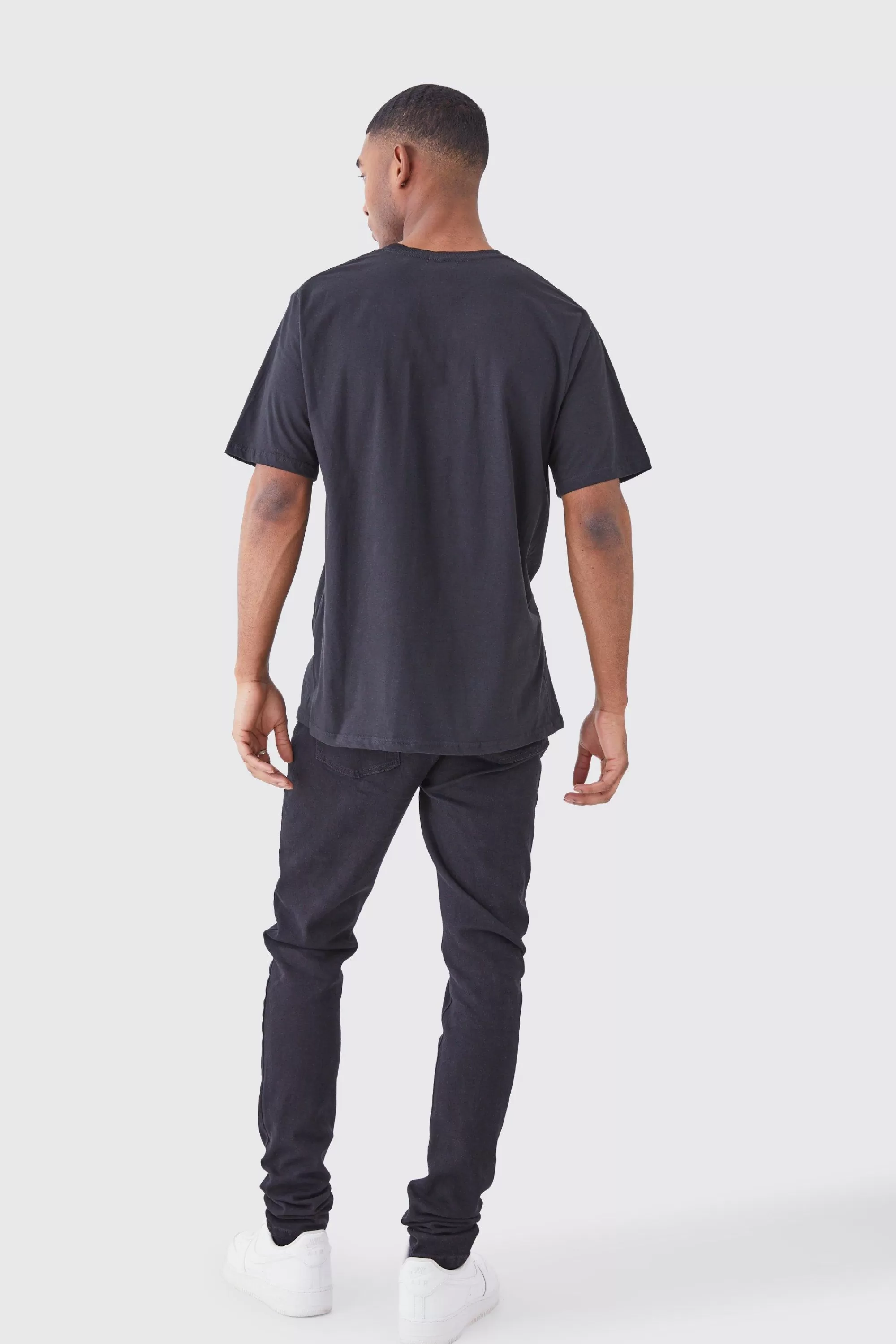 boohooMAN Tall Skinny Stacked Distressed Ripped Jeans | UK