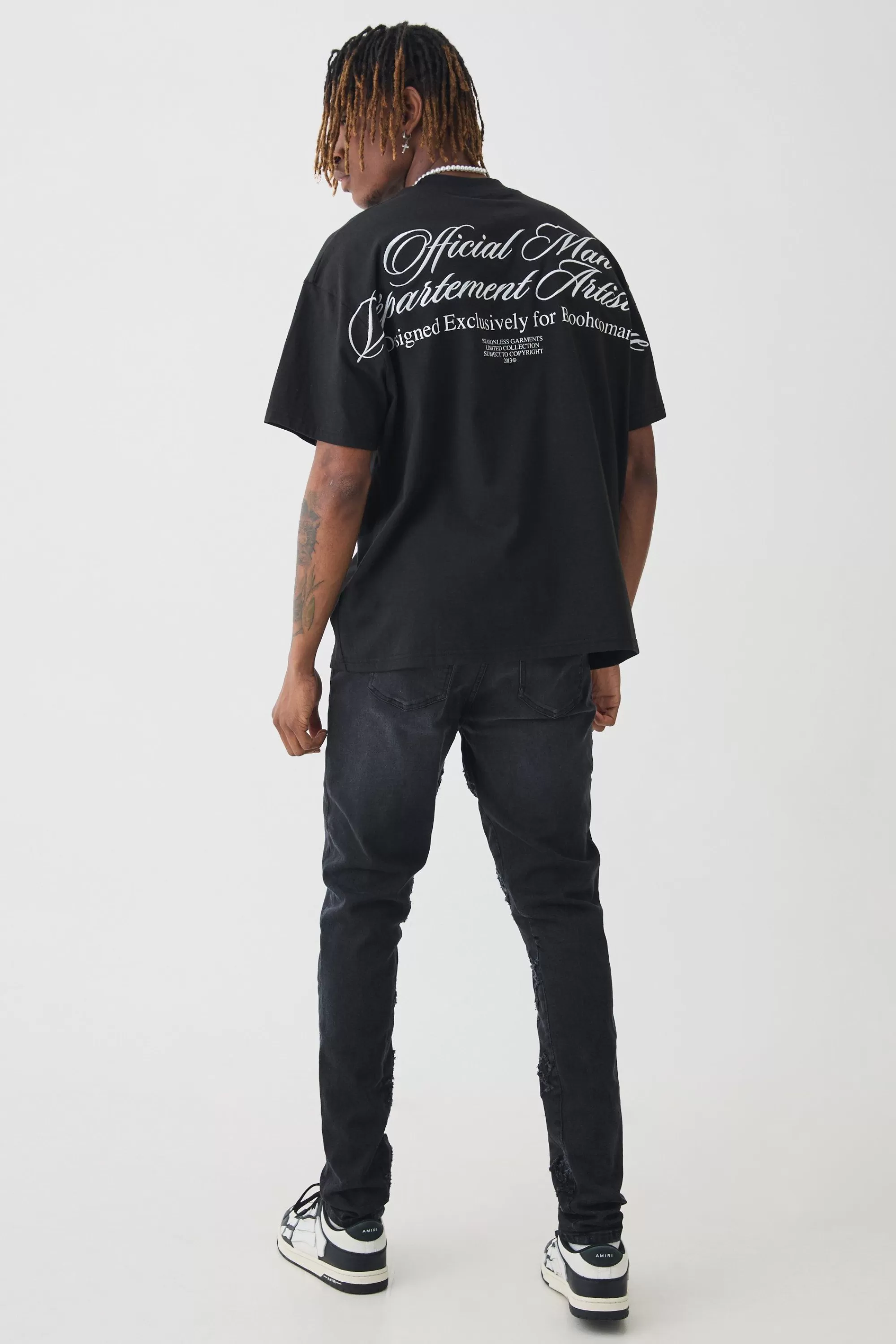 boohooMAN Tall Skinny Stretch Applique Gusset Jeans | UK