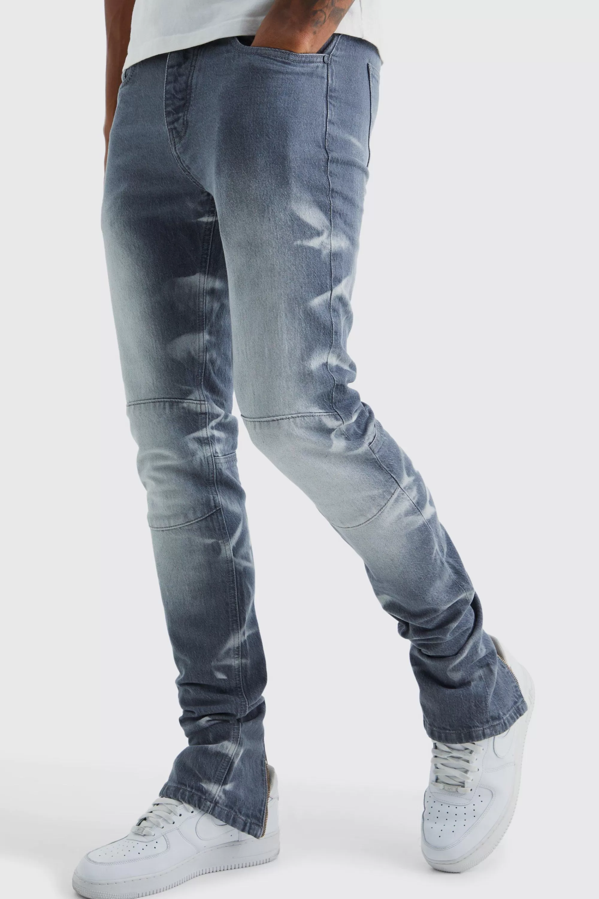 boohooMAN Tall Skinny Stretch Stacked Zip Hem Jean | UK