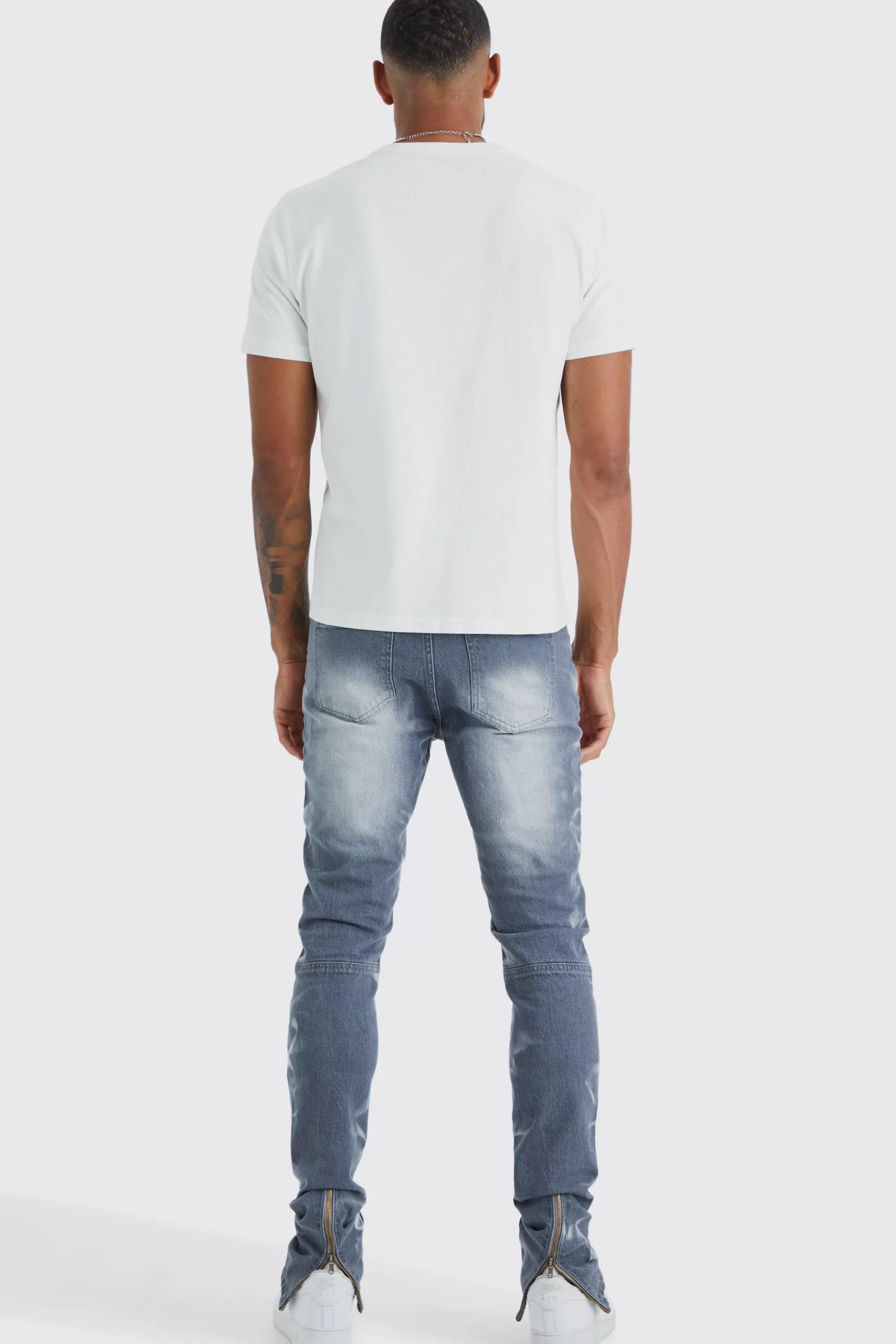 boohooMAN Tall Skinny Stretch Stacked Zip Hem Jean | UK