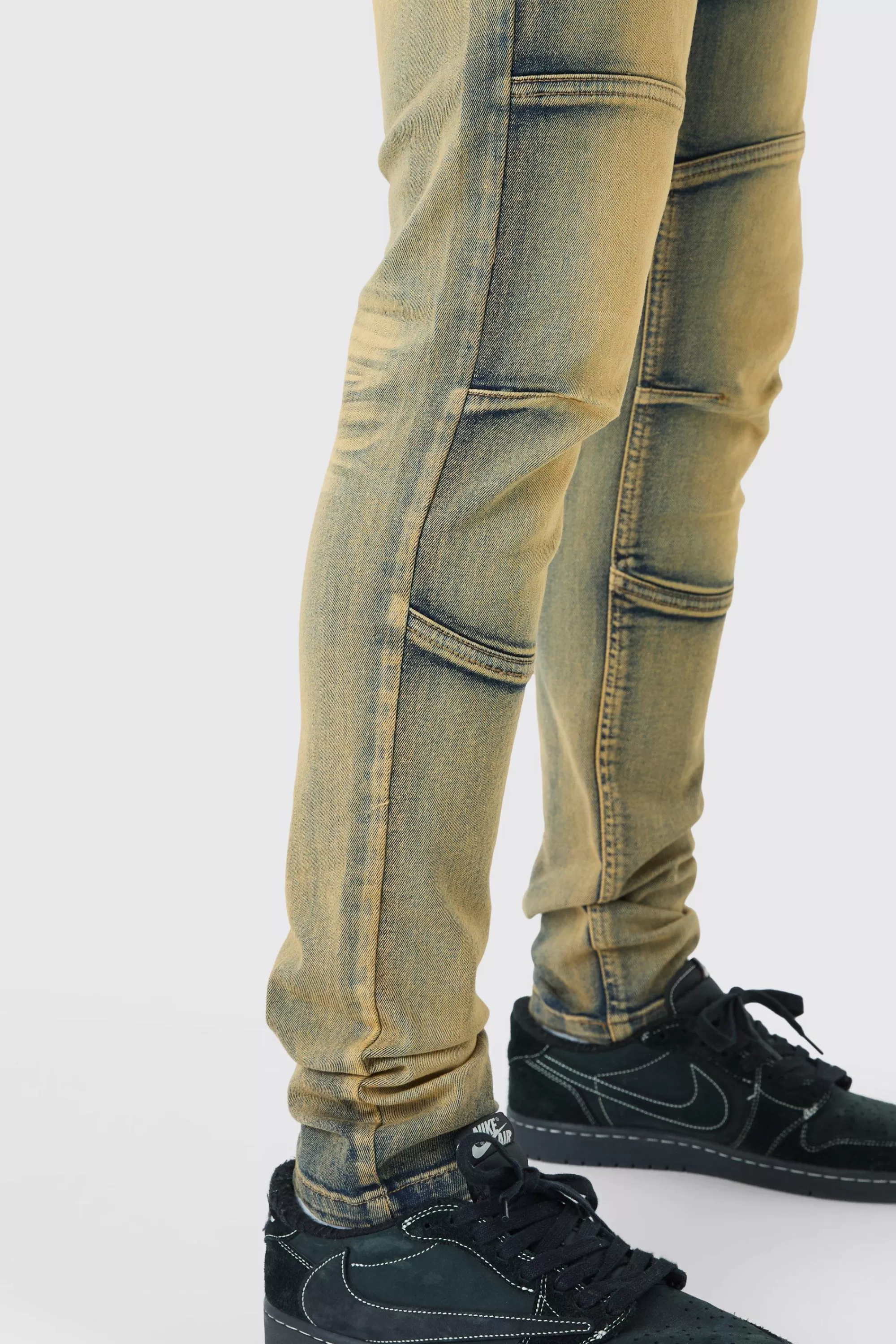 boohooMAN Tall Skinny Stretch Tinted Panelled Jeans | UK