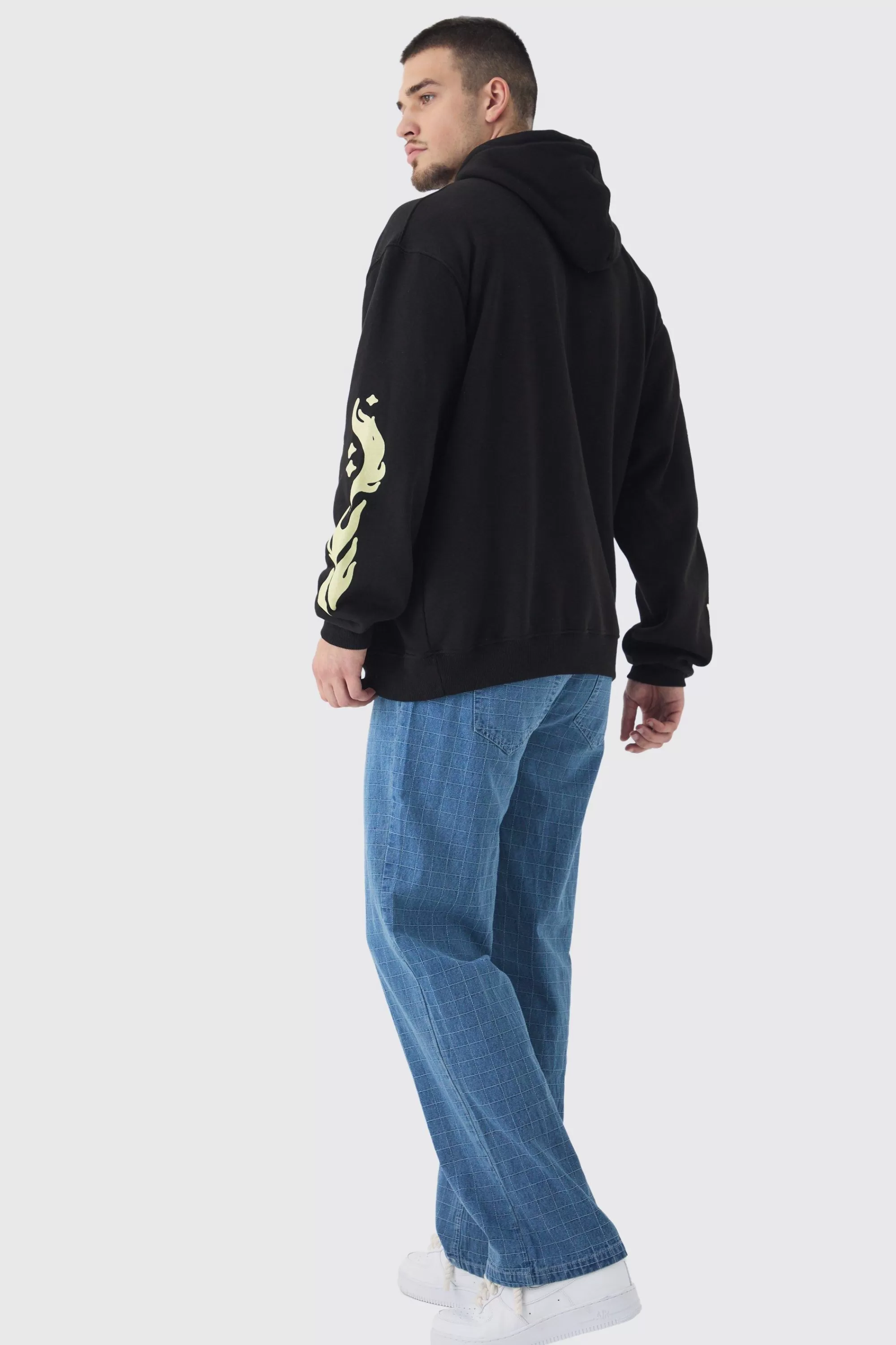 boohooMAN Tall Skull Flame Print Oversized Hoodie In | UK