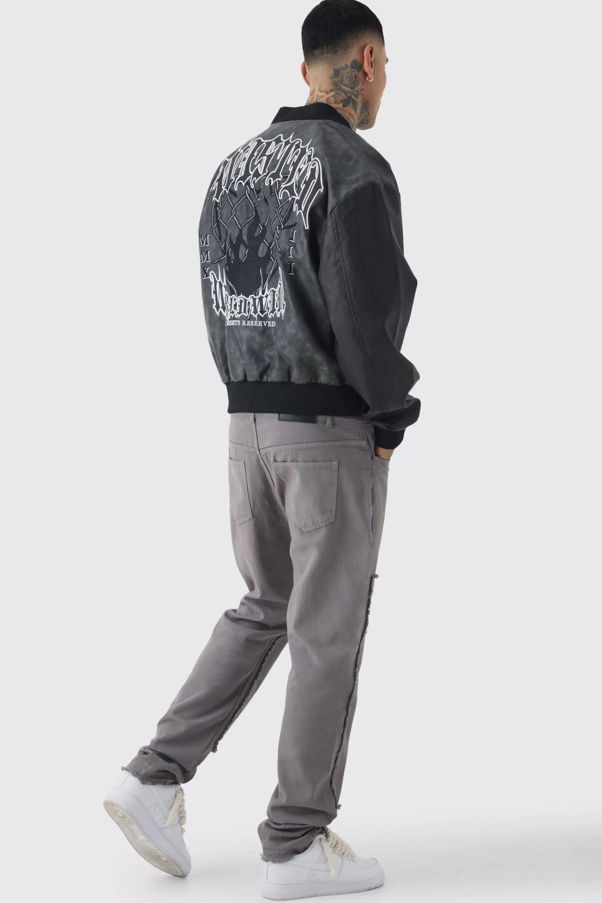 boohooMAN Tall Slim Leg Overdyed Carpenter Trouser In | UK