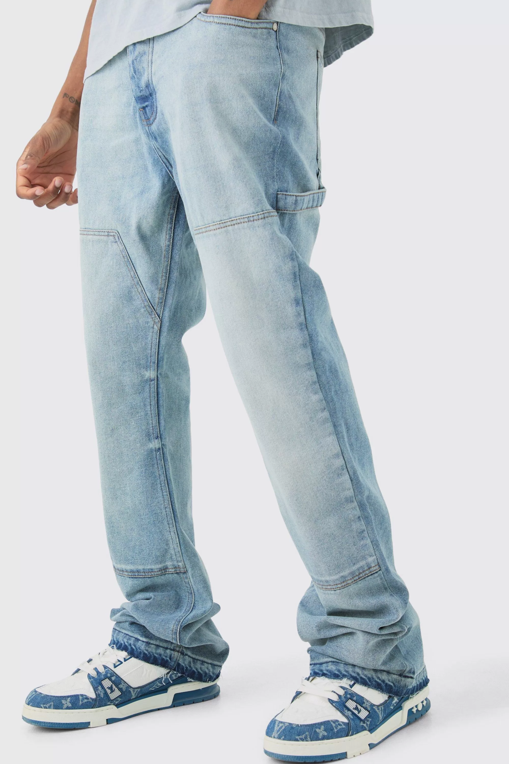 boohooMAN Tall Slim Rigid Flare Carpenter Jeans | UK