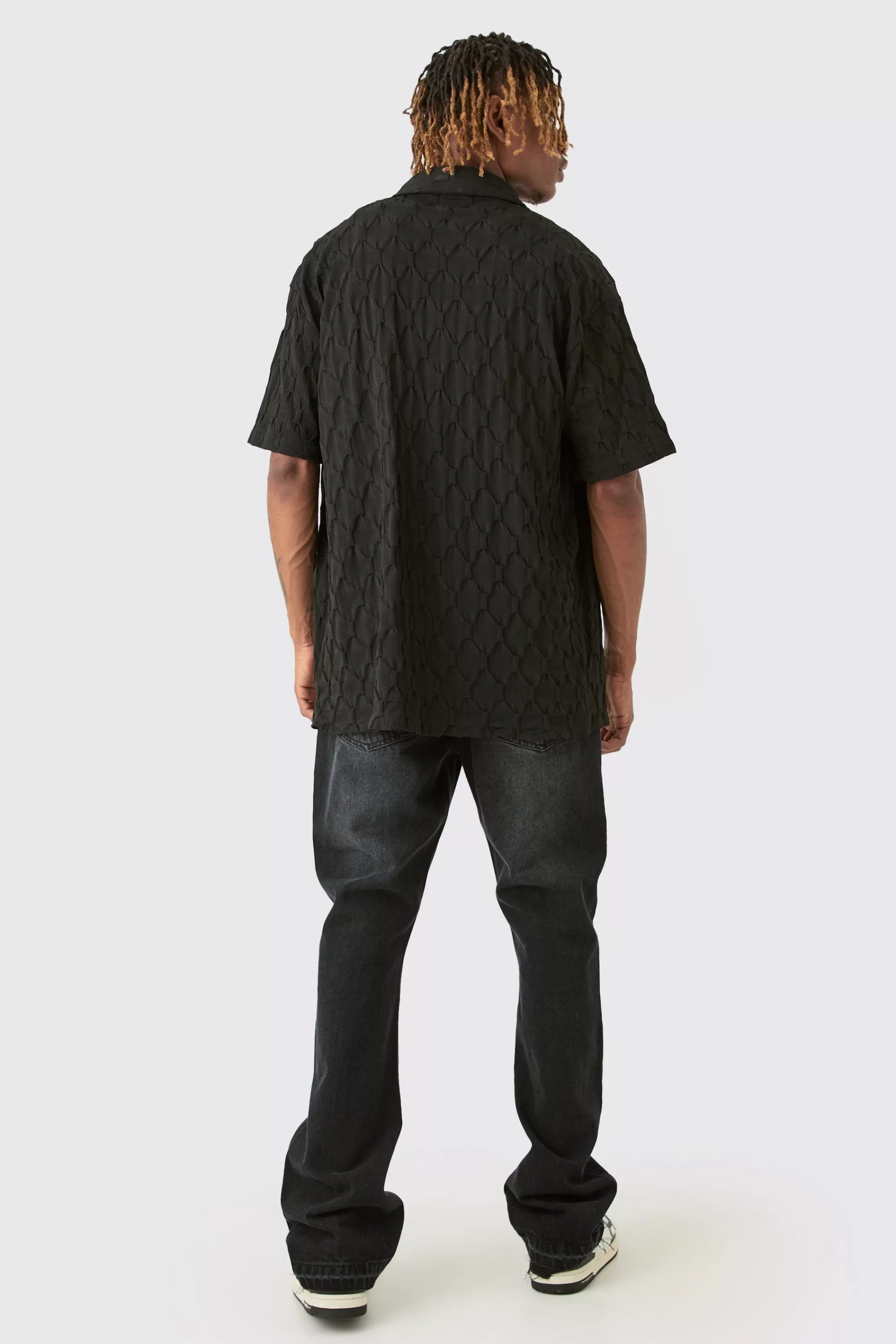 boohooMAN Tall Slim Rigid Flare Cross Applique Jean | UK