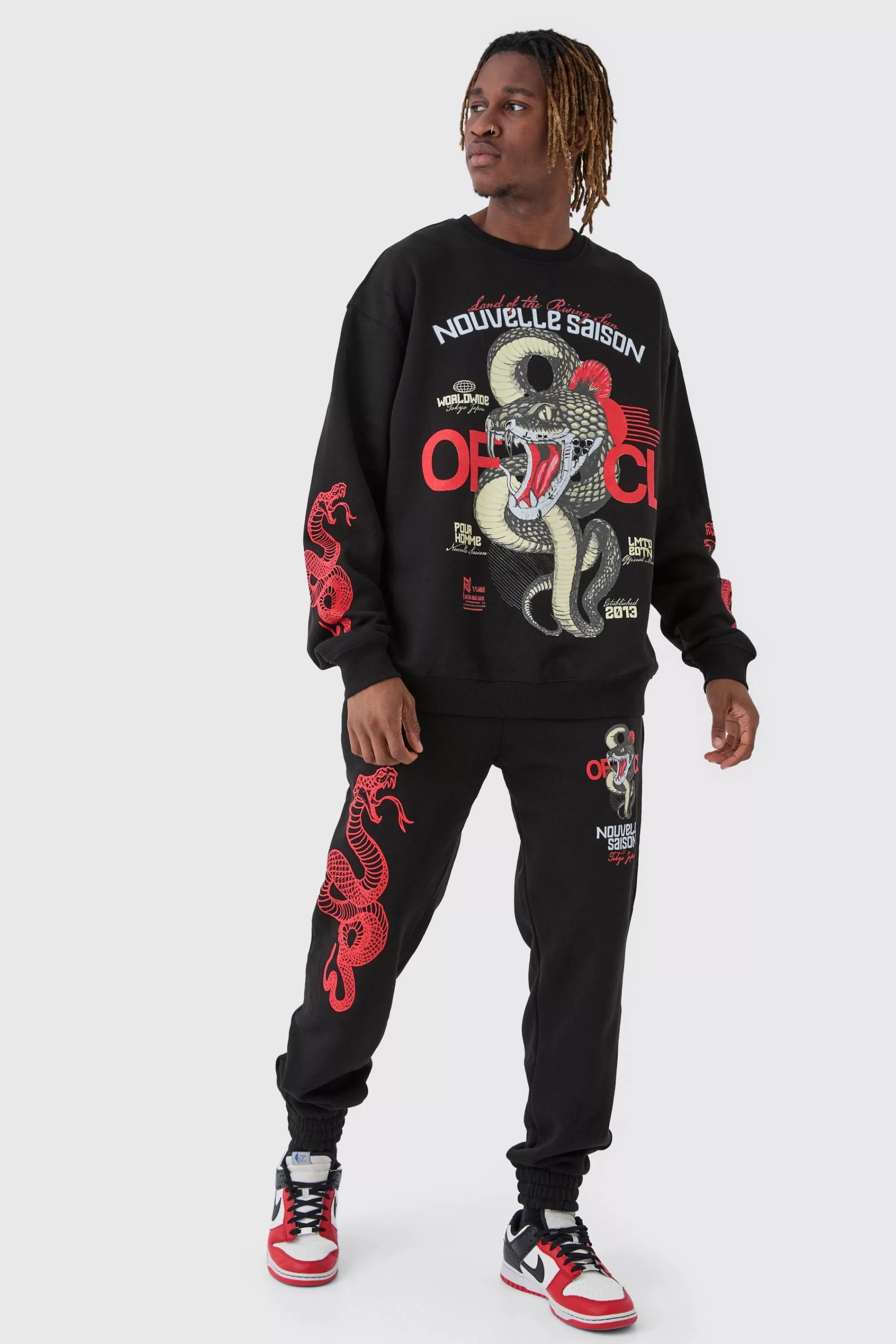 boohooMAN Tall Snake Official Sweat Tracksuit | UK