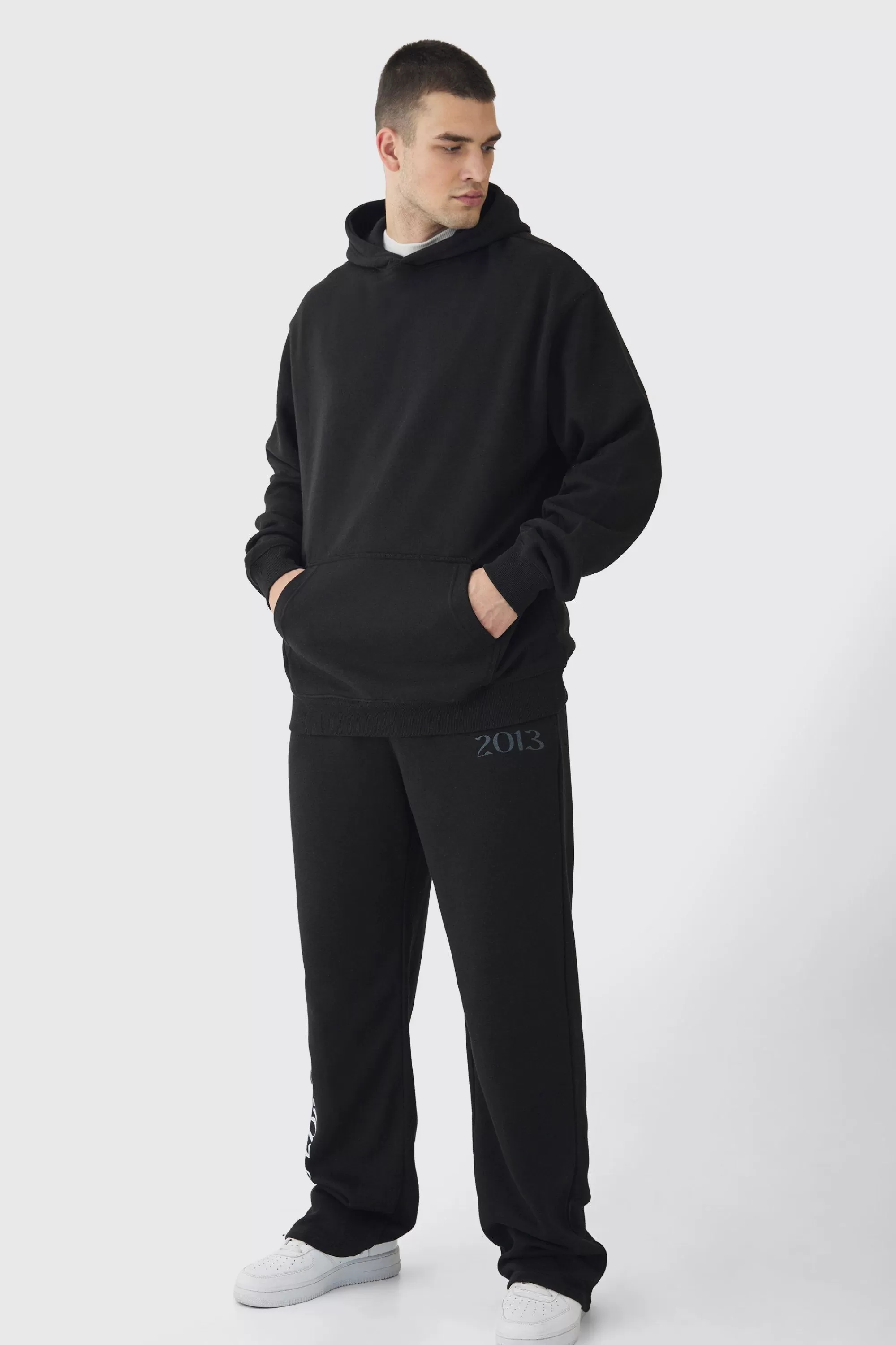 boohooMAN Tall Spliced Floral Graphic Hoodie & Relaxed Fit Jogger Tracksuit | UK