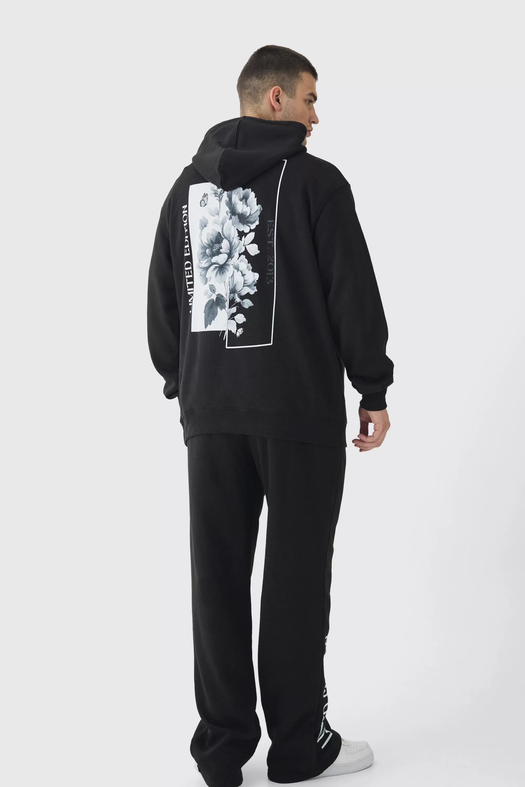 boohooMAN Tall Spliced Floral Graphic Hoodie & Relaxed Fit Jogger Tracksuit | UK