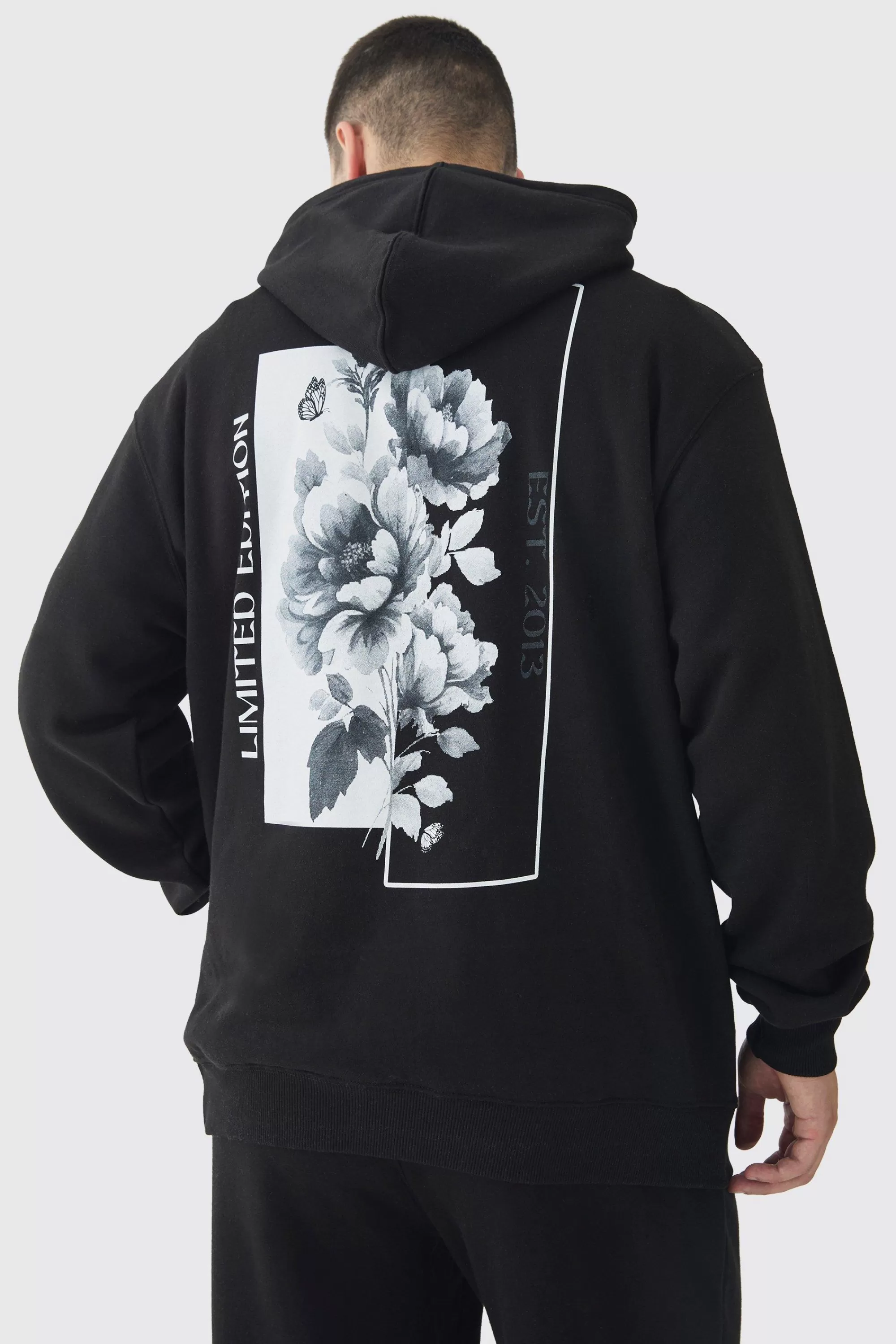 boohooMAN Tall Spliced Floral Graphic Hoodie & Relaxed Fit Jogger Tracksuit | UK