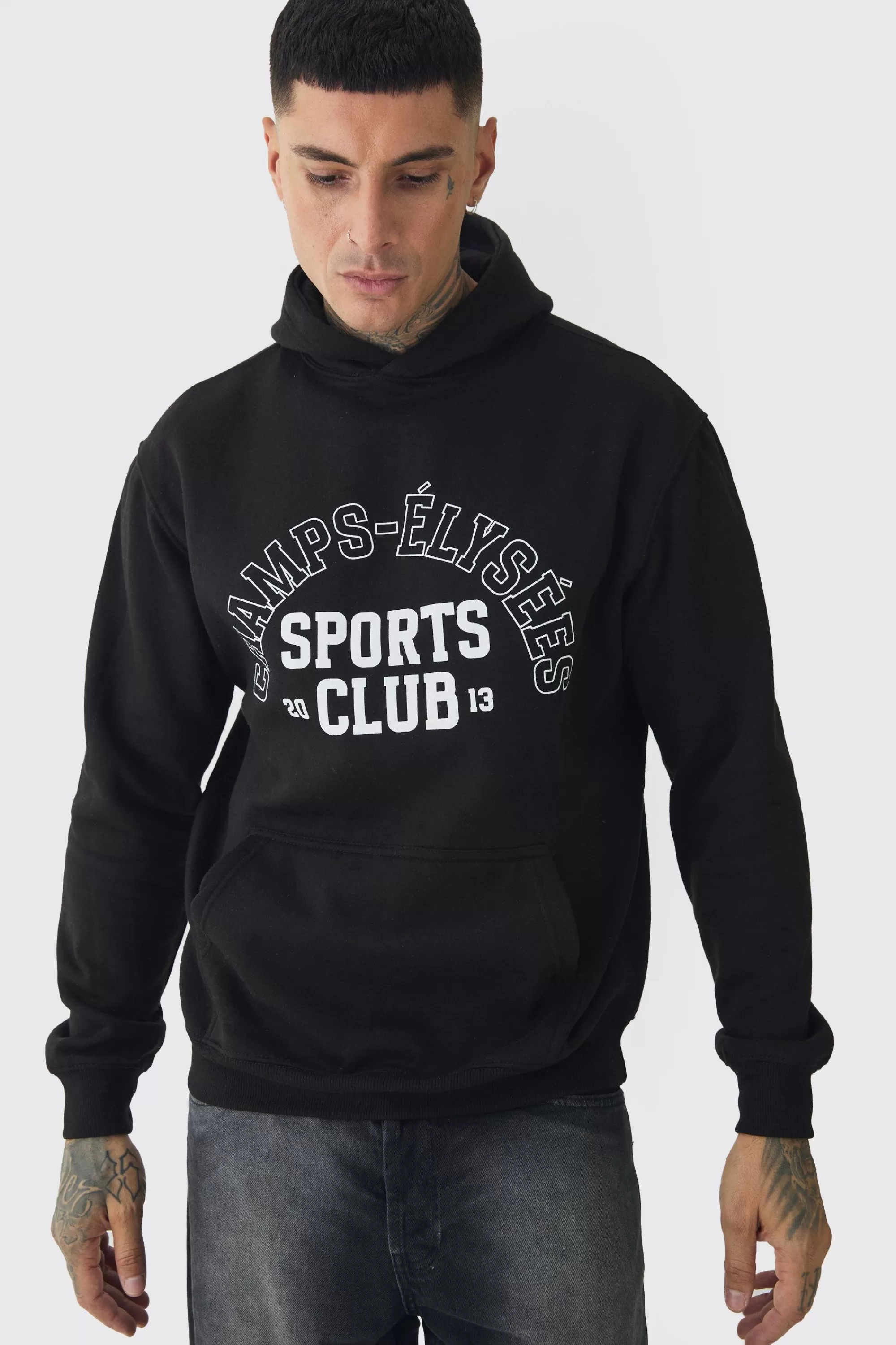boohooMAN Tall Sports Club Varsity Oversized Hoodie | UK