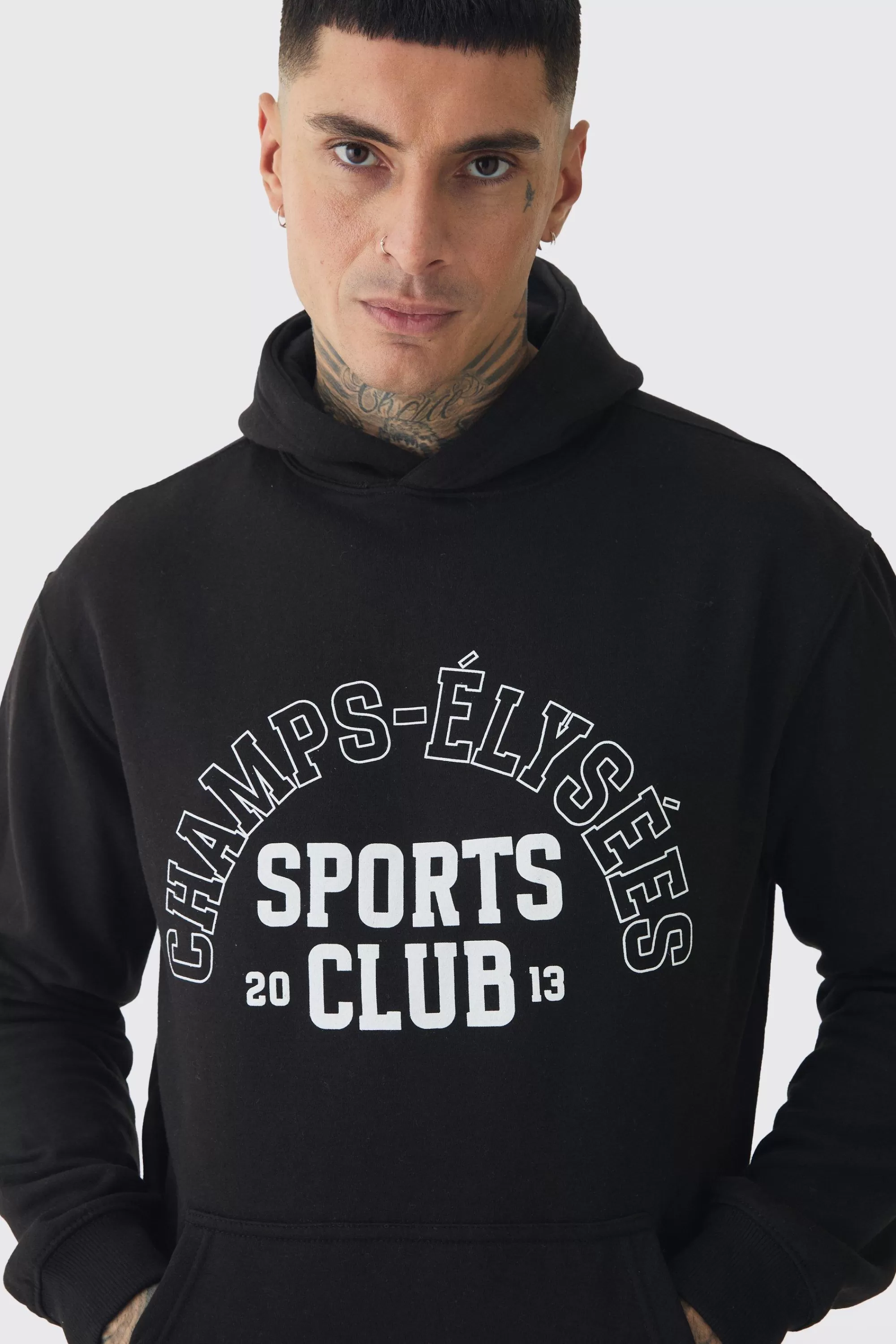 boohooMAN Tall Sports Club Varsity Oversized Hoodie | UK