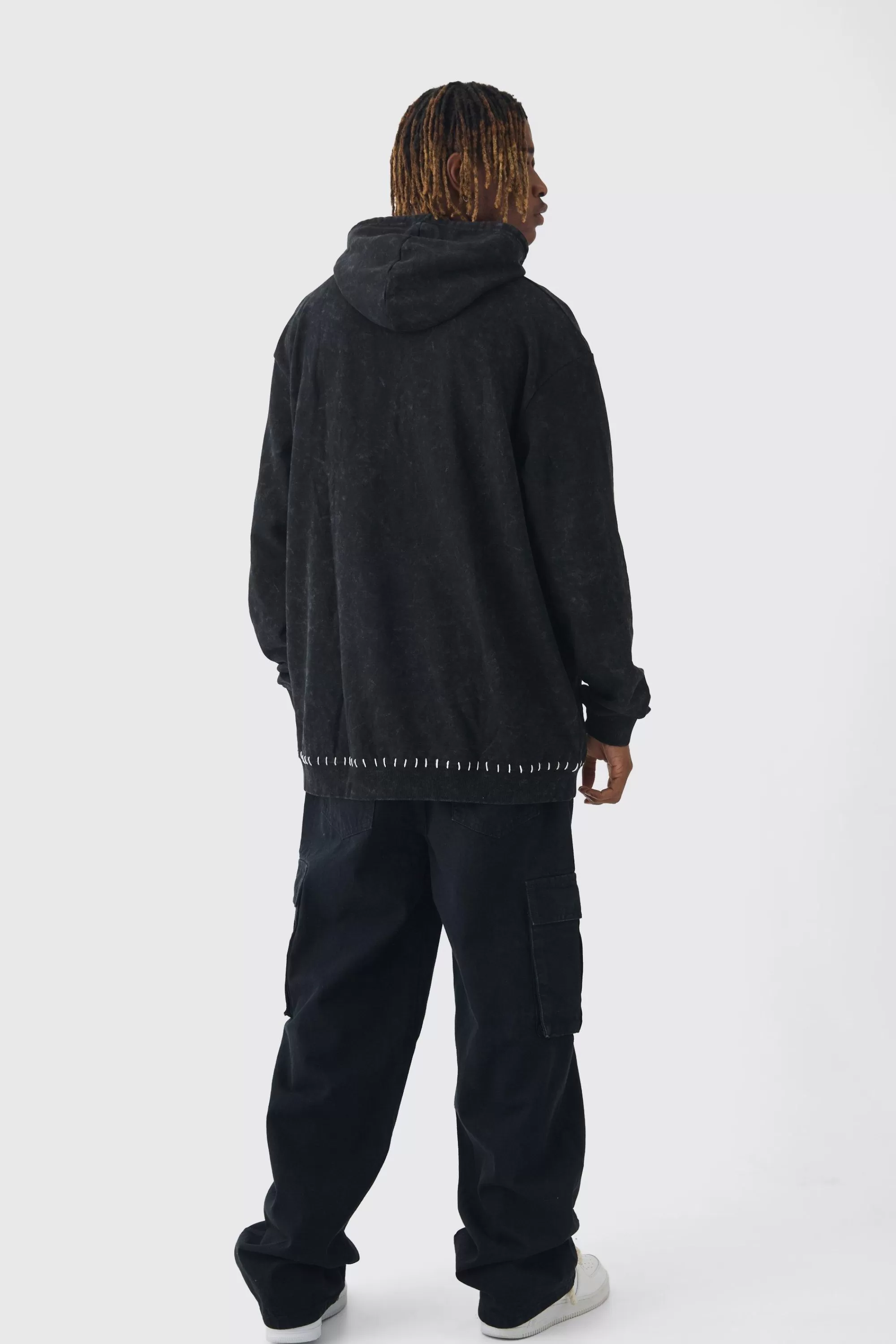 boohooMAN Tall Stitch Detail Oversized Washed Hoodie | UK