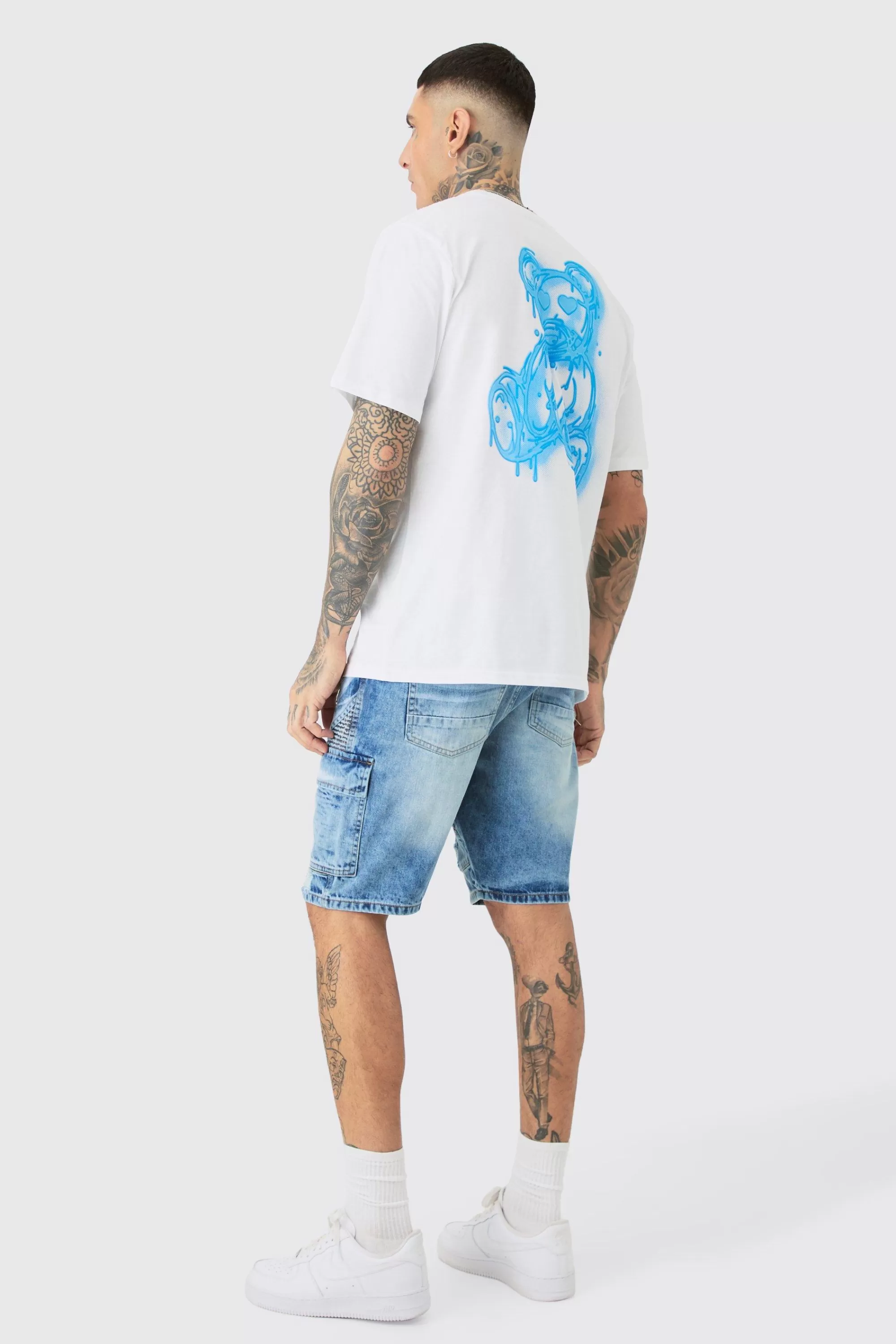boohooMAN Tall Straight Fit Biker Denim Shorts | UK