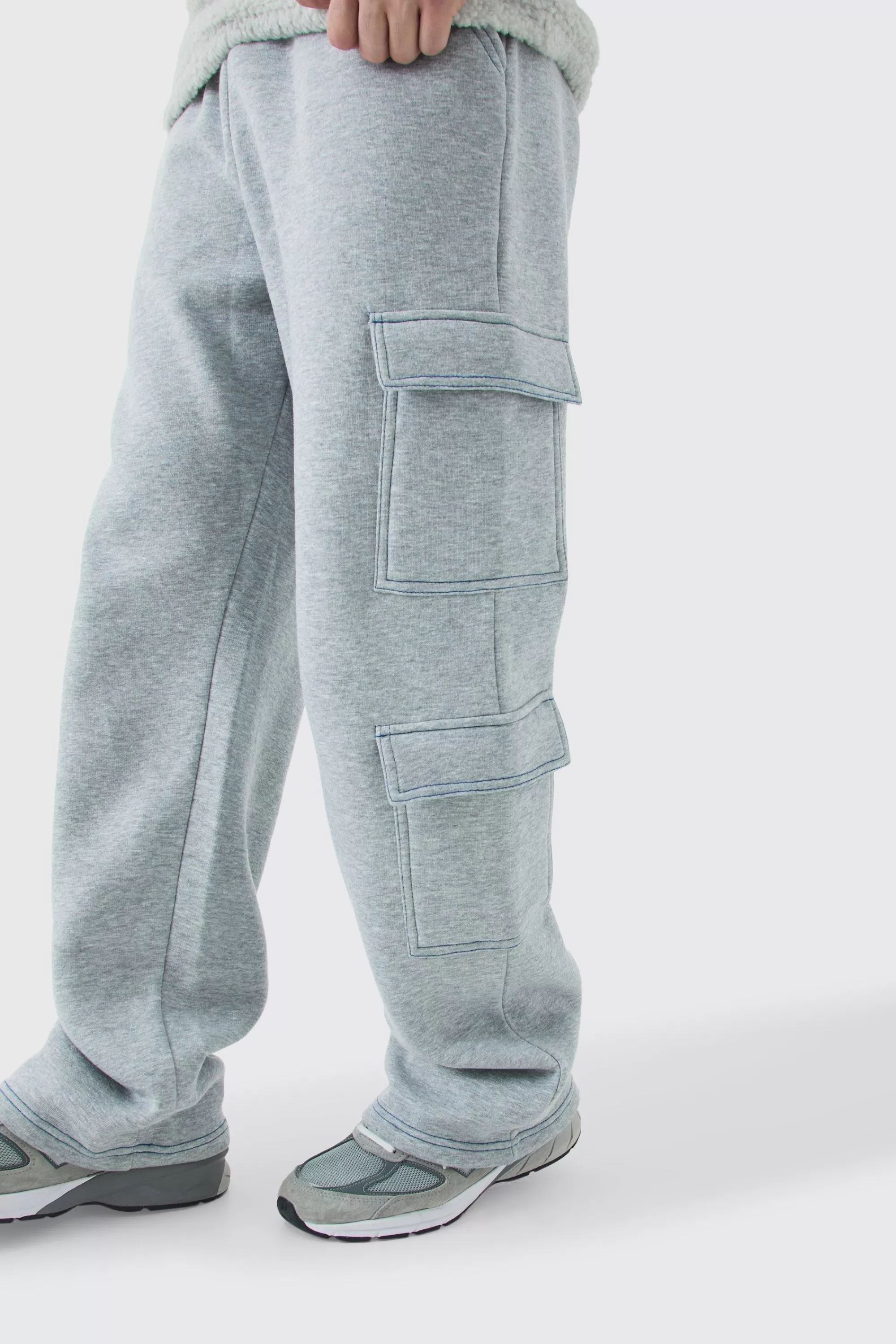 boohooMAN Tall Straight Leg Top Stitch Cargo Jogger | UK