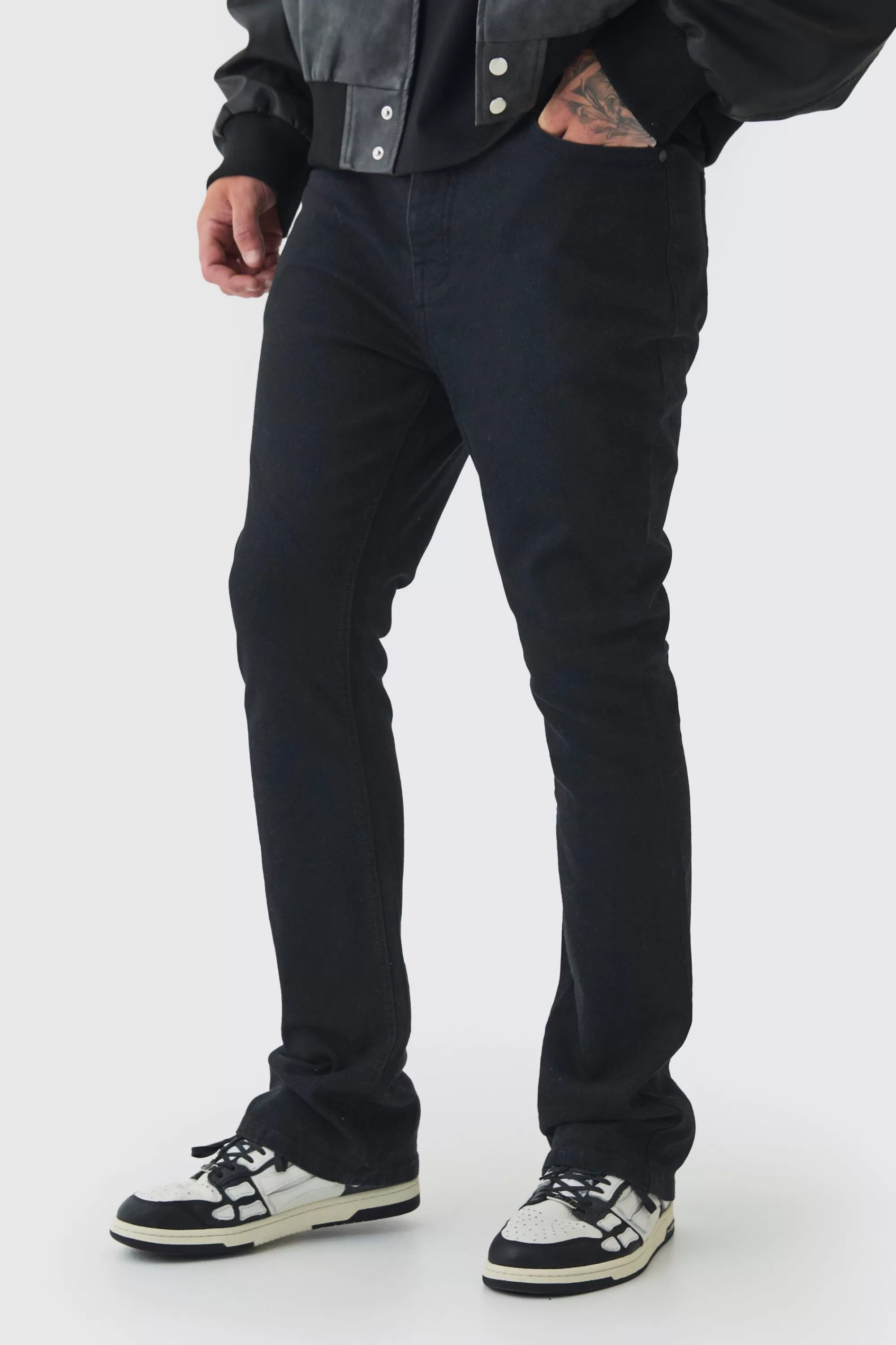 boohooMAN Tall Stretch Denim Flared Jeans | UK