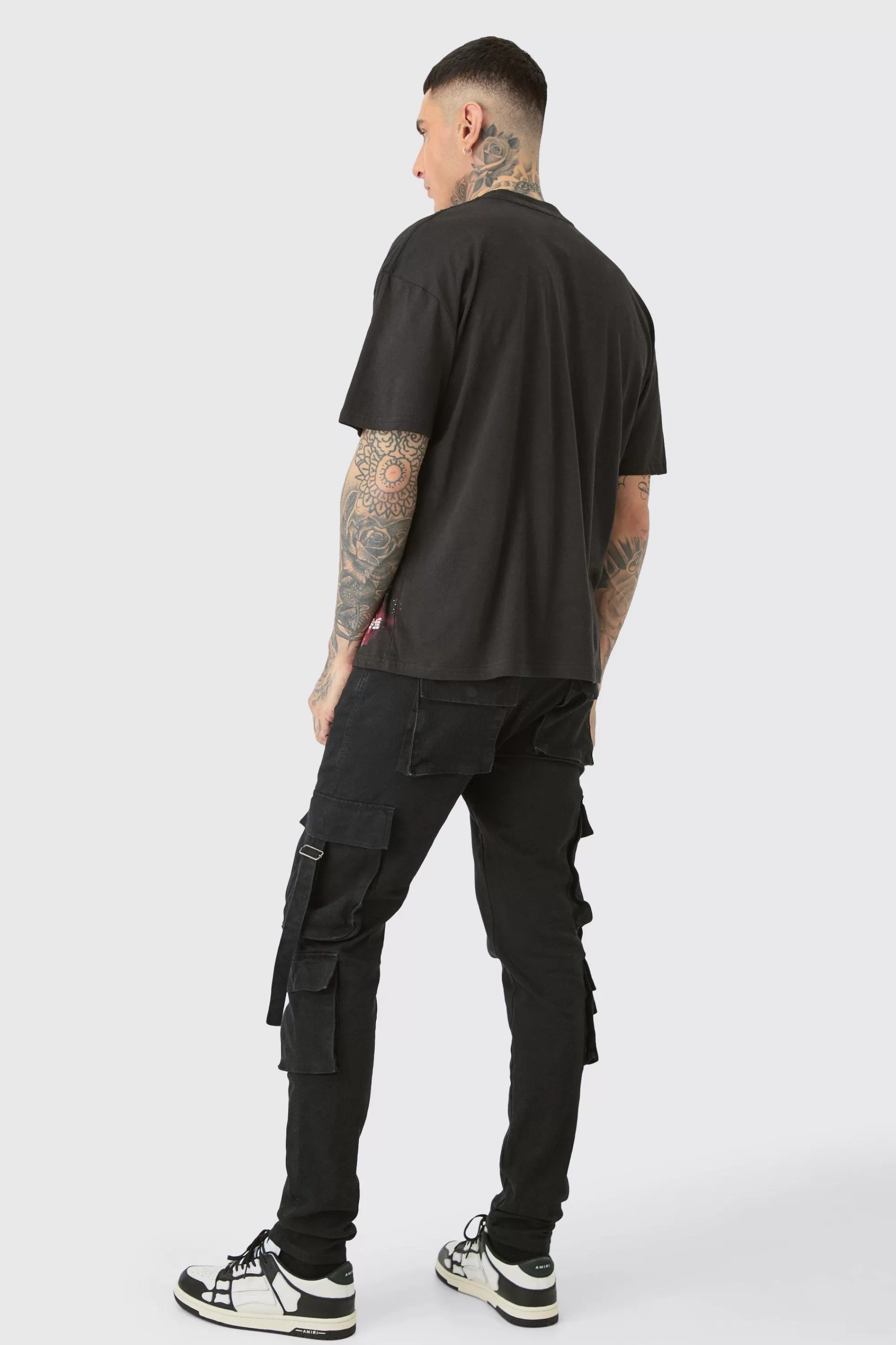 boohooMAN Tall Stretch Skinny Cargo Pocket Detail Jean In | UK
