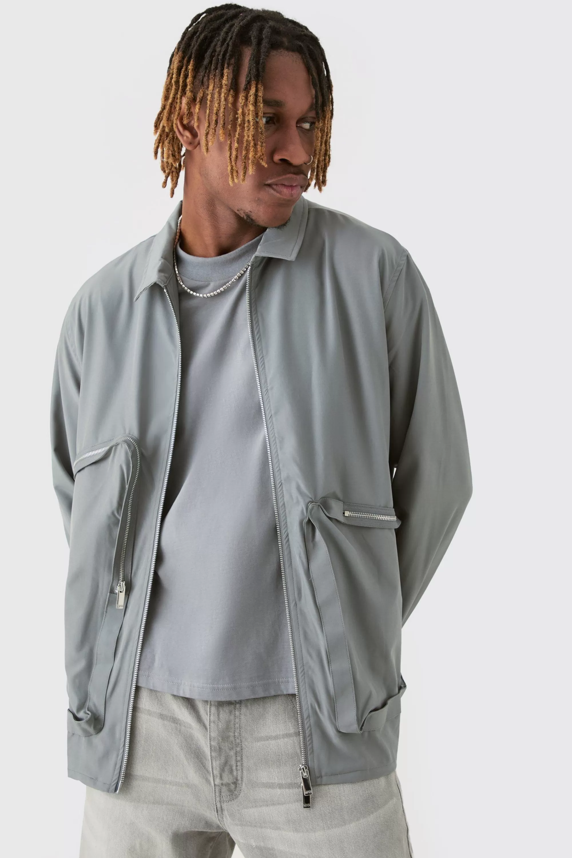 boohooMAN Tall Technical Stretch Harrington Asymmetrical Jacket | UK