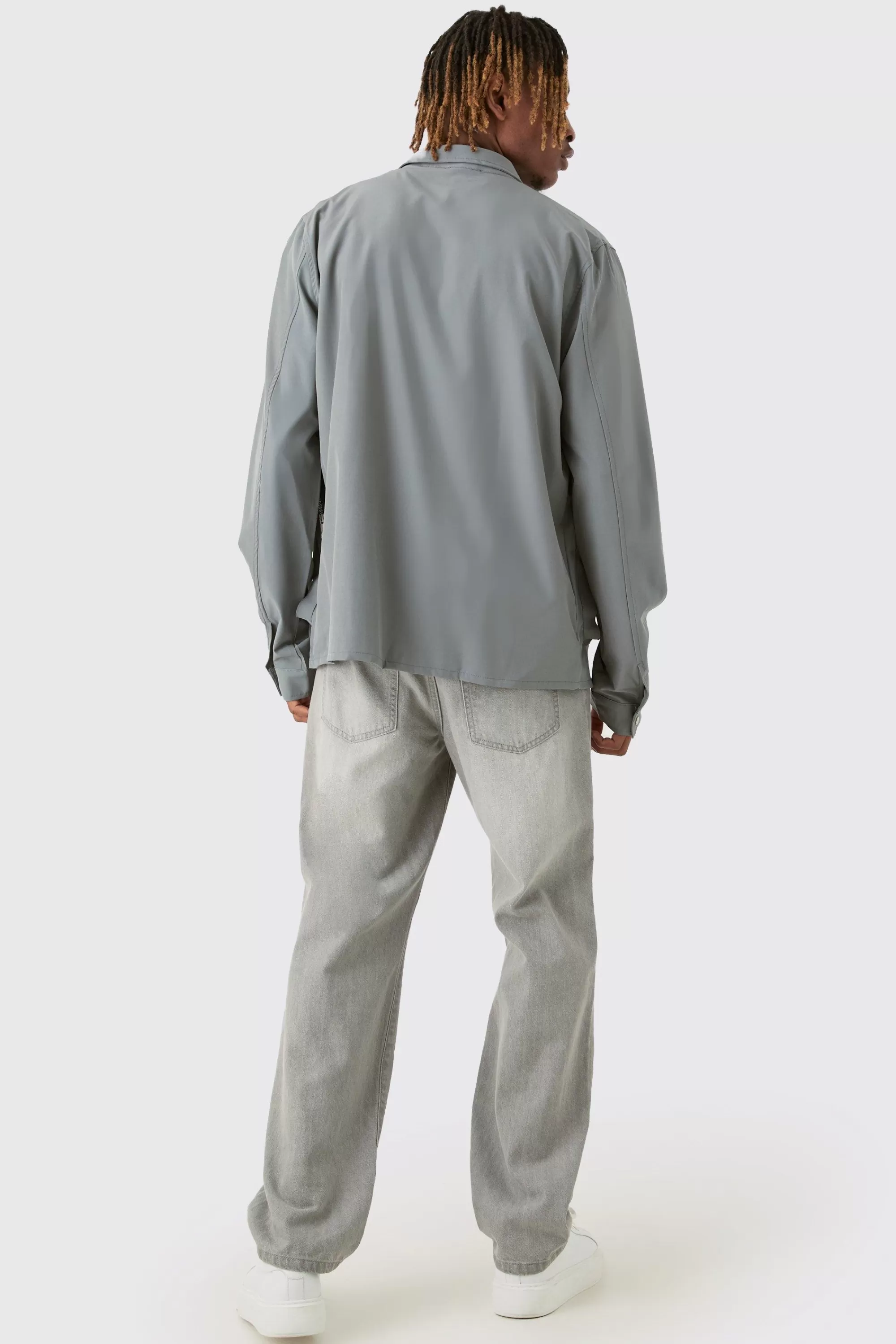 boohooMAN Tall Technical Stretch Harrington Asymmetrical Jacket | UK