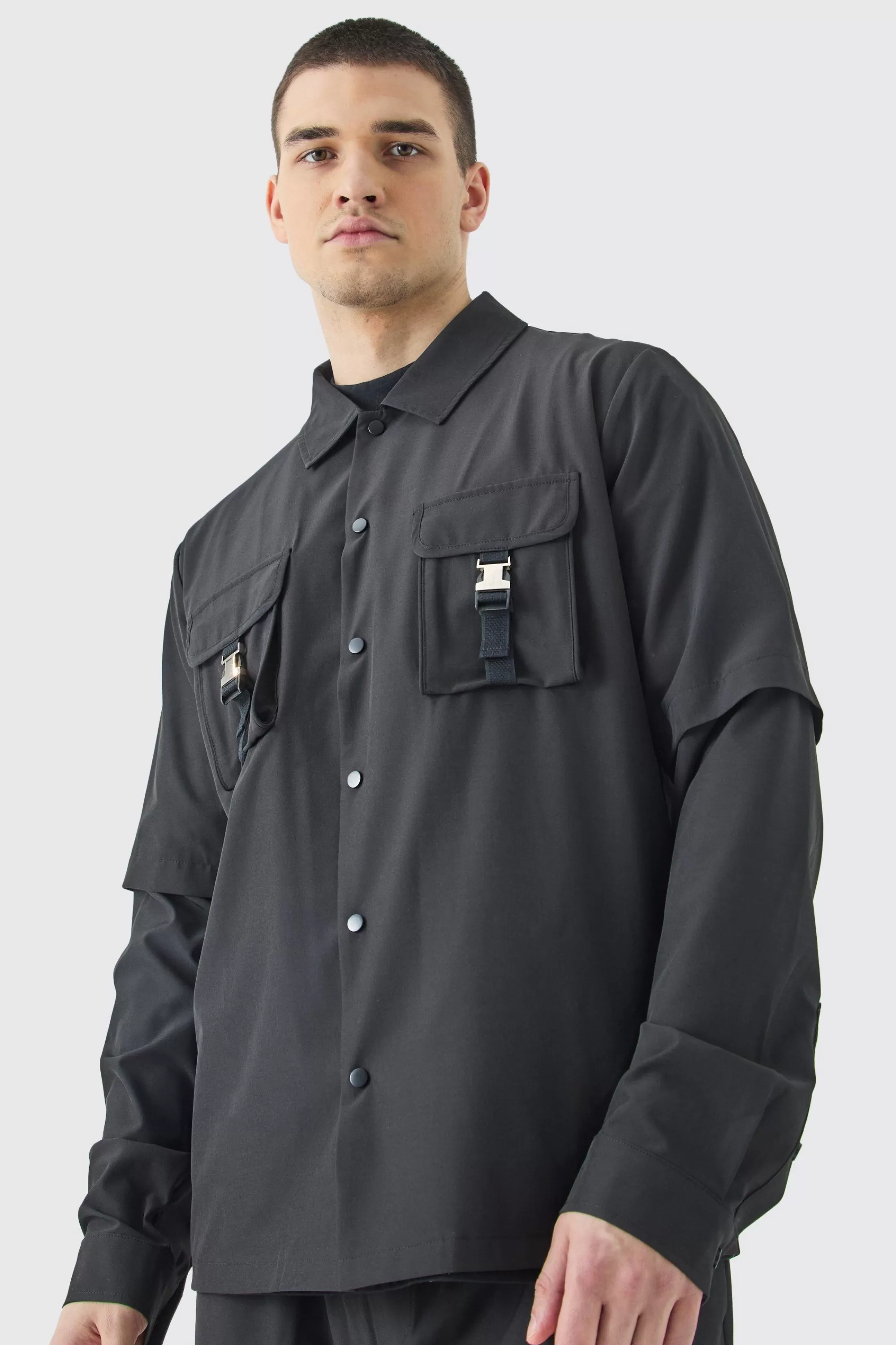 boohooMAN Tall Technical Stretch Harrington Utility Jacket | UK