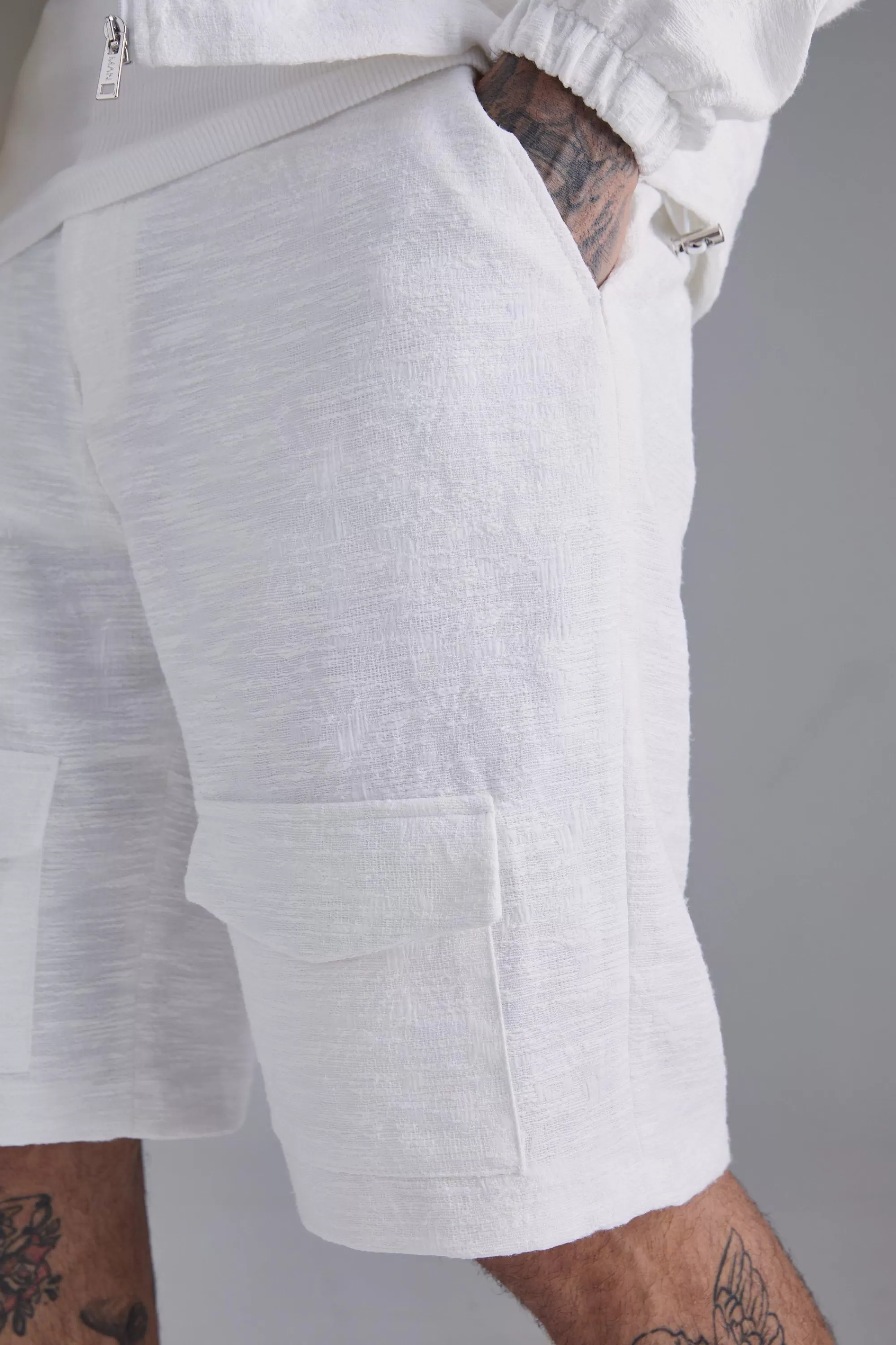 boohooMAN Tall Textured Jacquard Smart Jacket And Short Set | UK