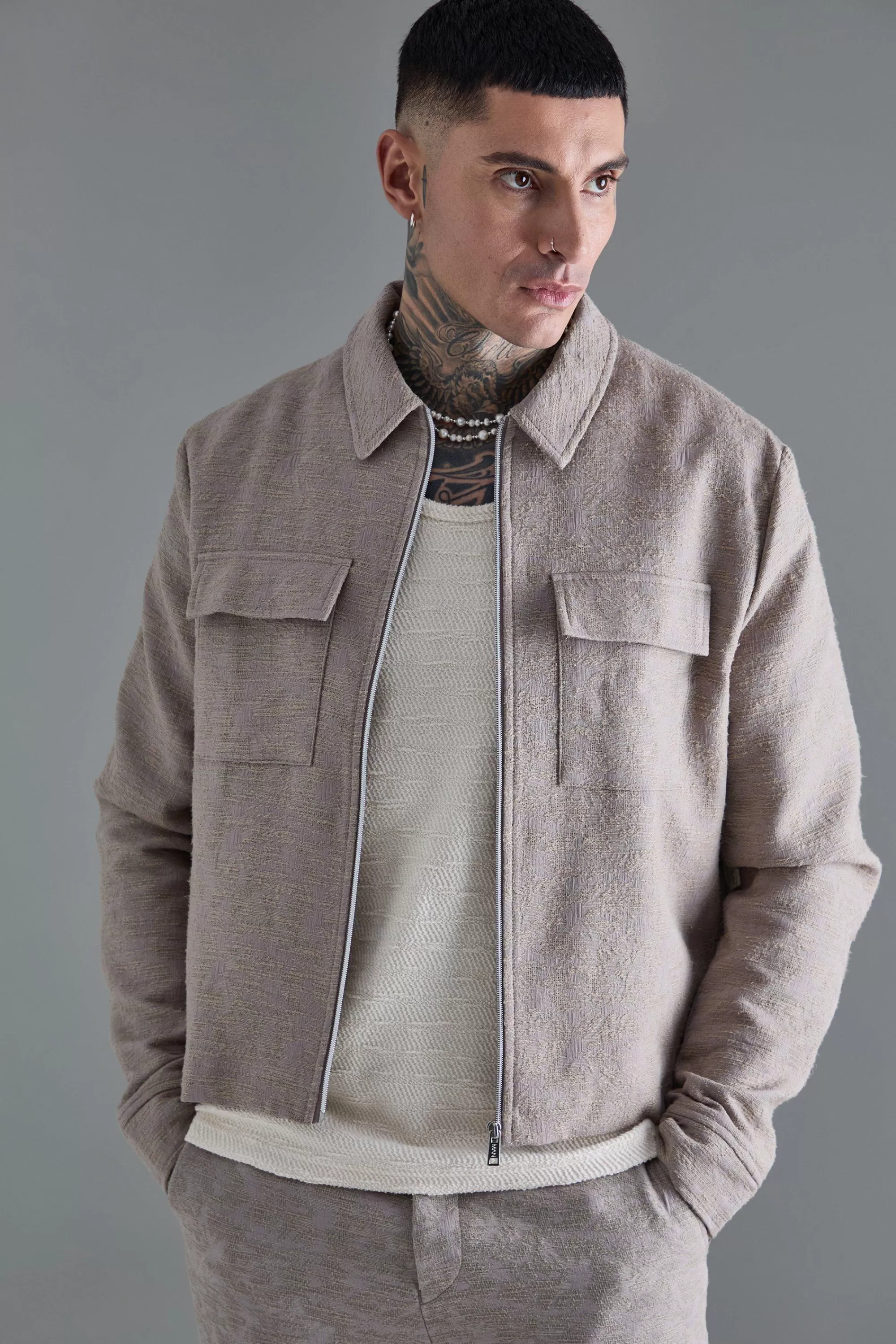 boohooMAN Tall Textured Jacquard Smart Jacket And Trouser Set | UK