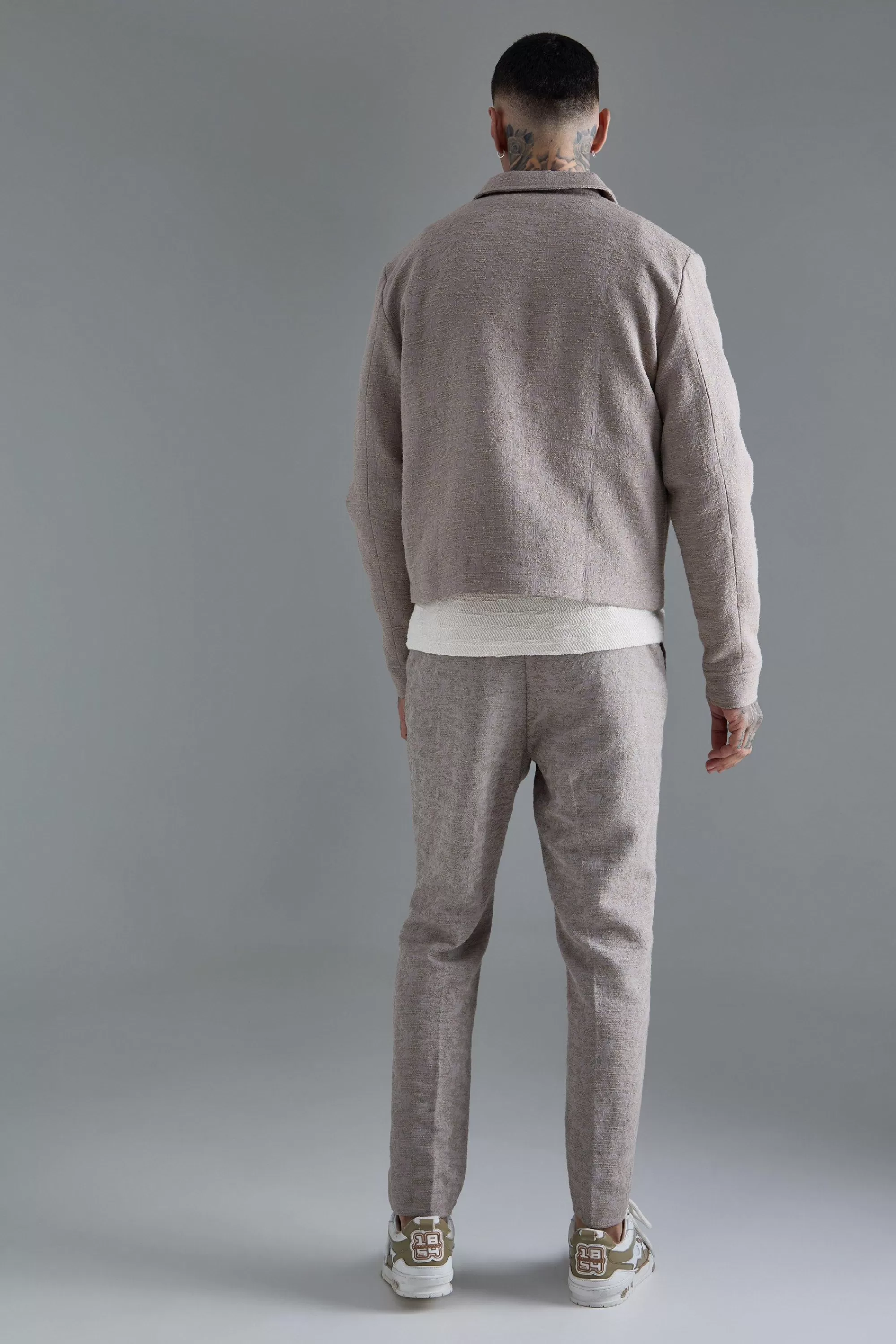 boohooMAN Tall Textured Jacquard Smart Jacket And Trouser Set | UK