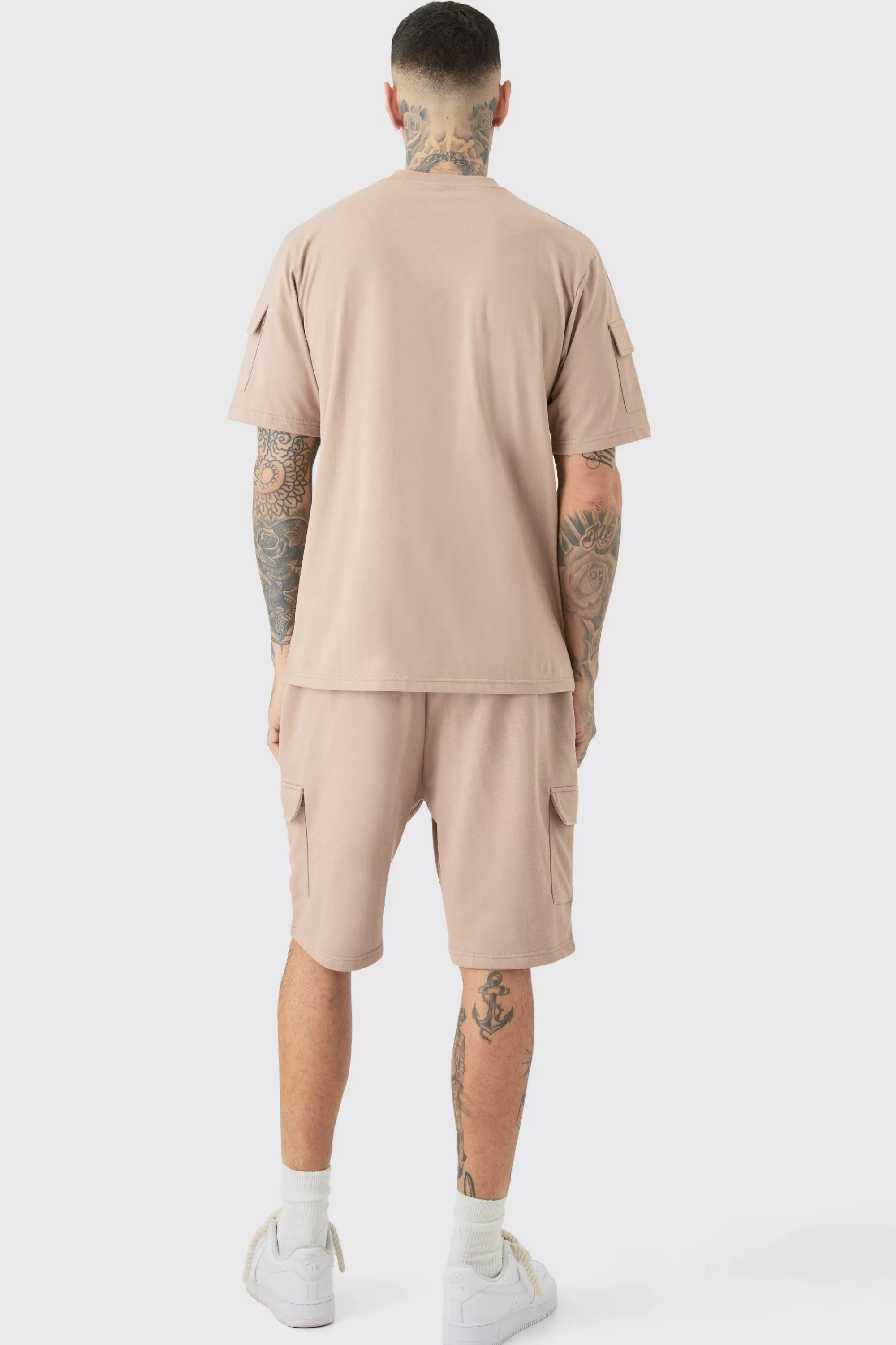 boohooMAN Tall Utility Pocket T-shirt & Cargo Short Set | UK