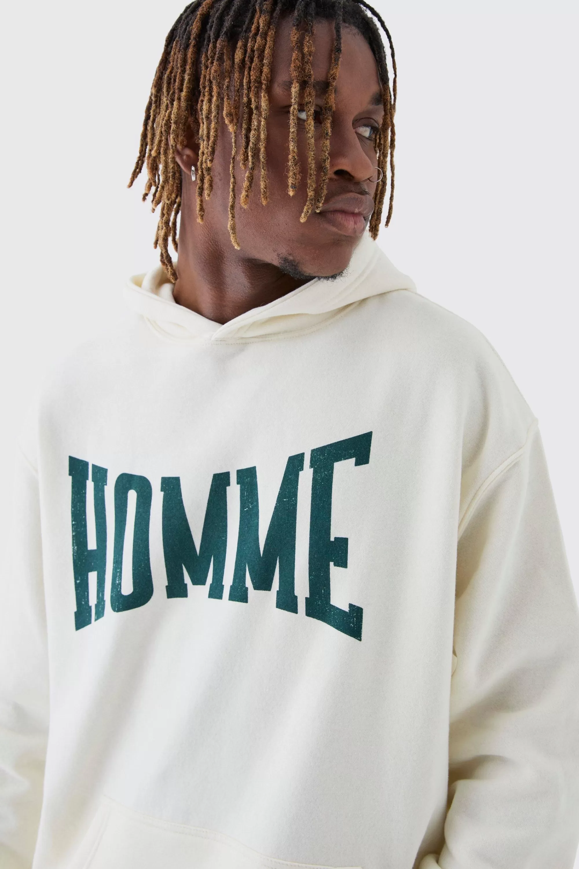 boohooMAN Tall Varsity HOMME Print Oversized Hoodie | UK