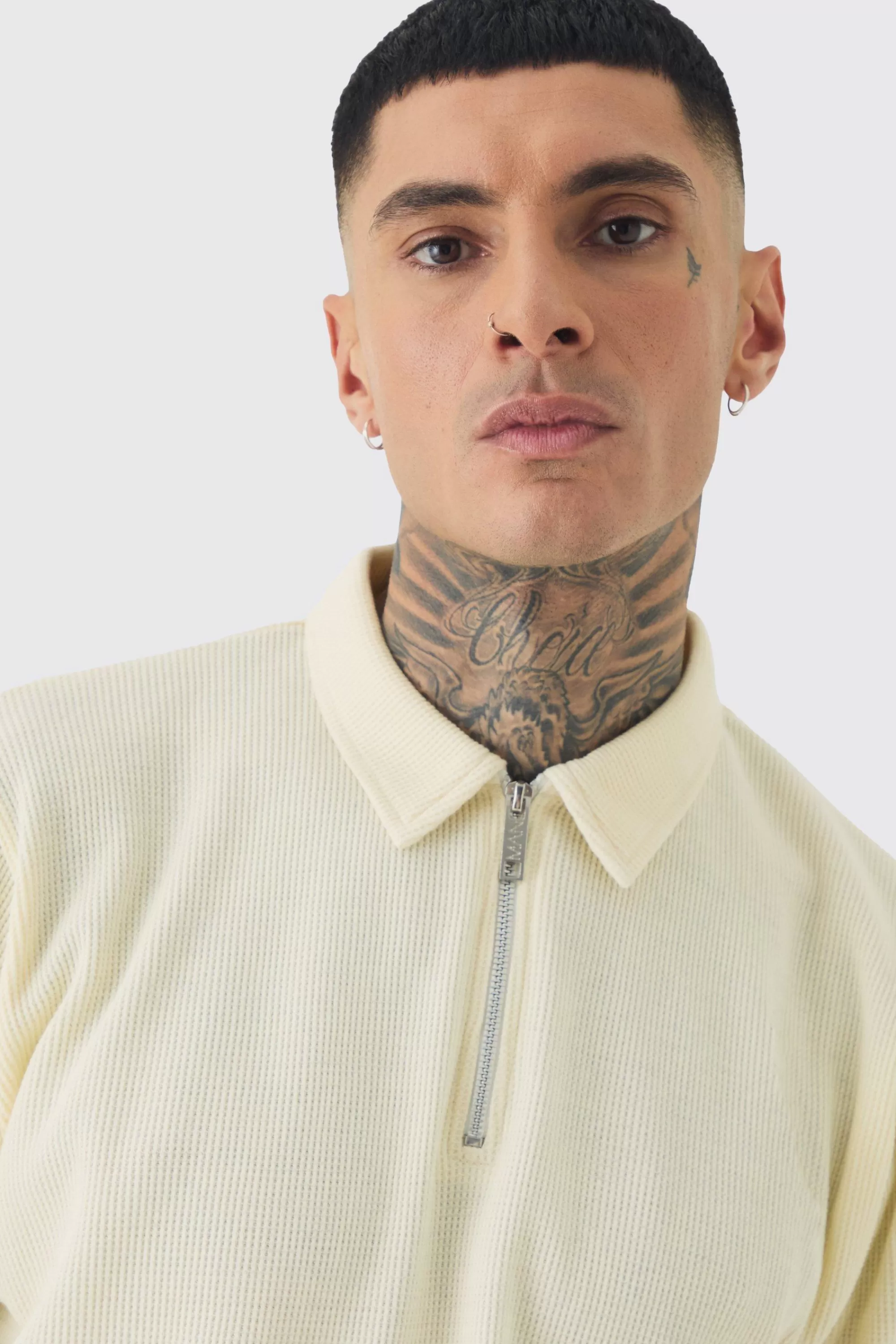 boohooMAN Tall Waffle Polo & Short Set | UK