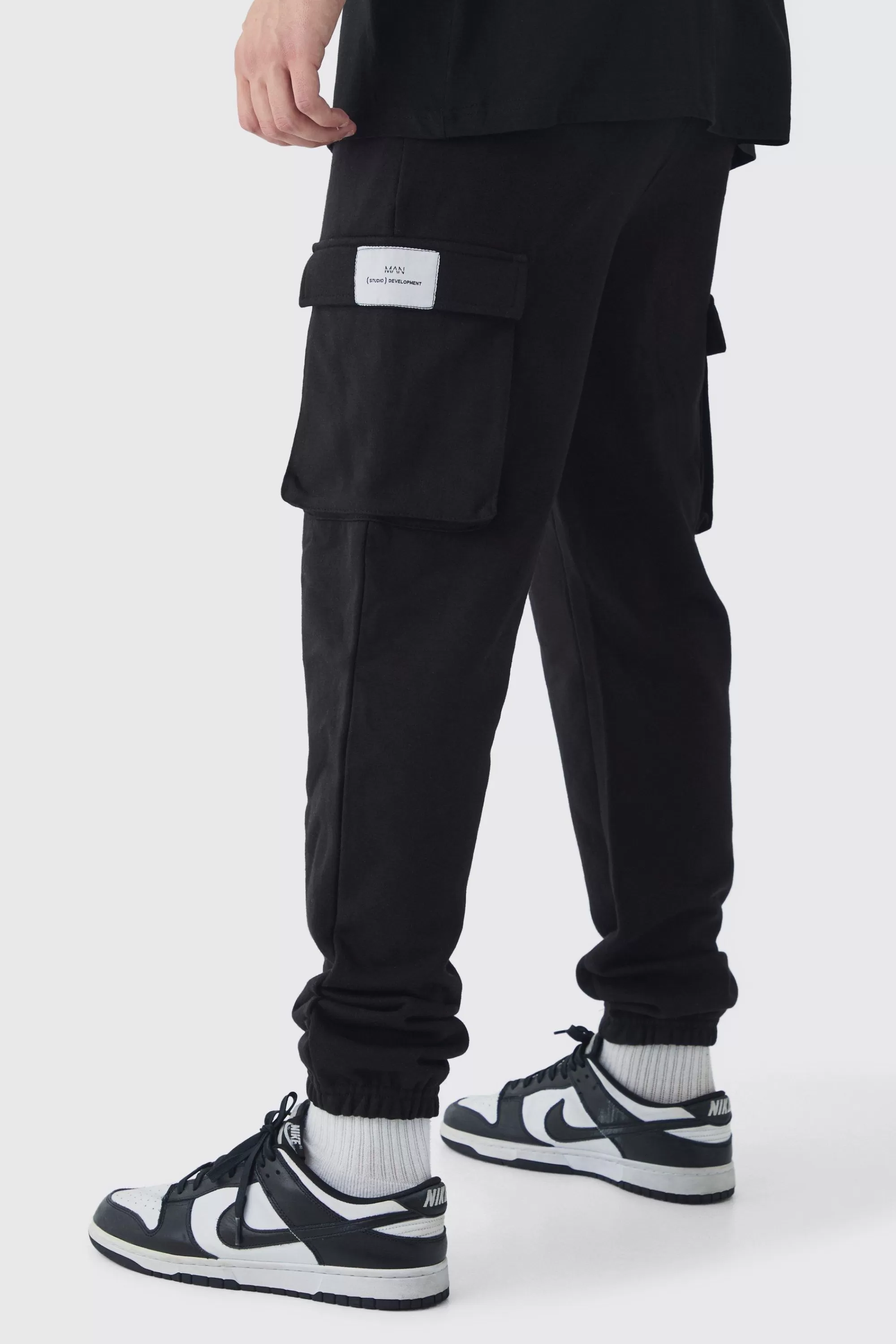 boohooMAN Tall Woven Tab Slim Fit Cargo Joggers | UK