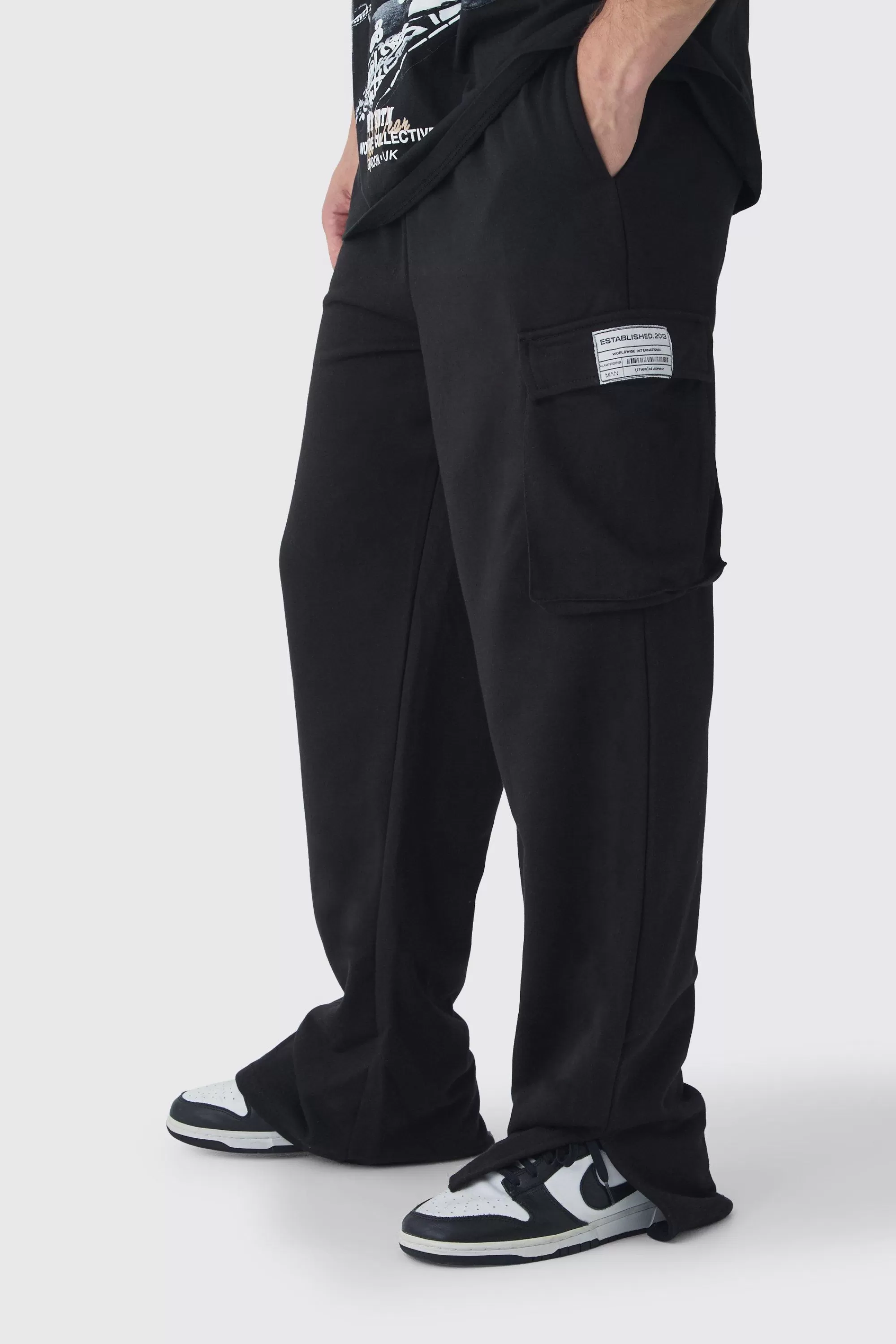 boohooMAN Tall Woven Tab Split Hem Relaxed Cargo Joggers | UK